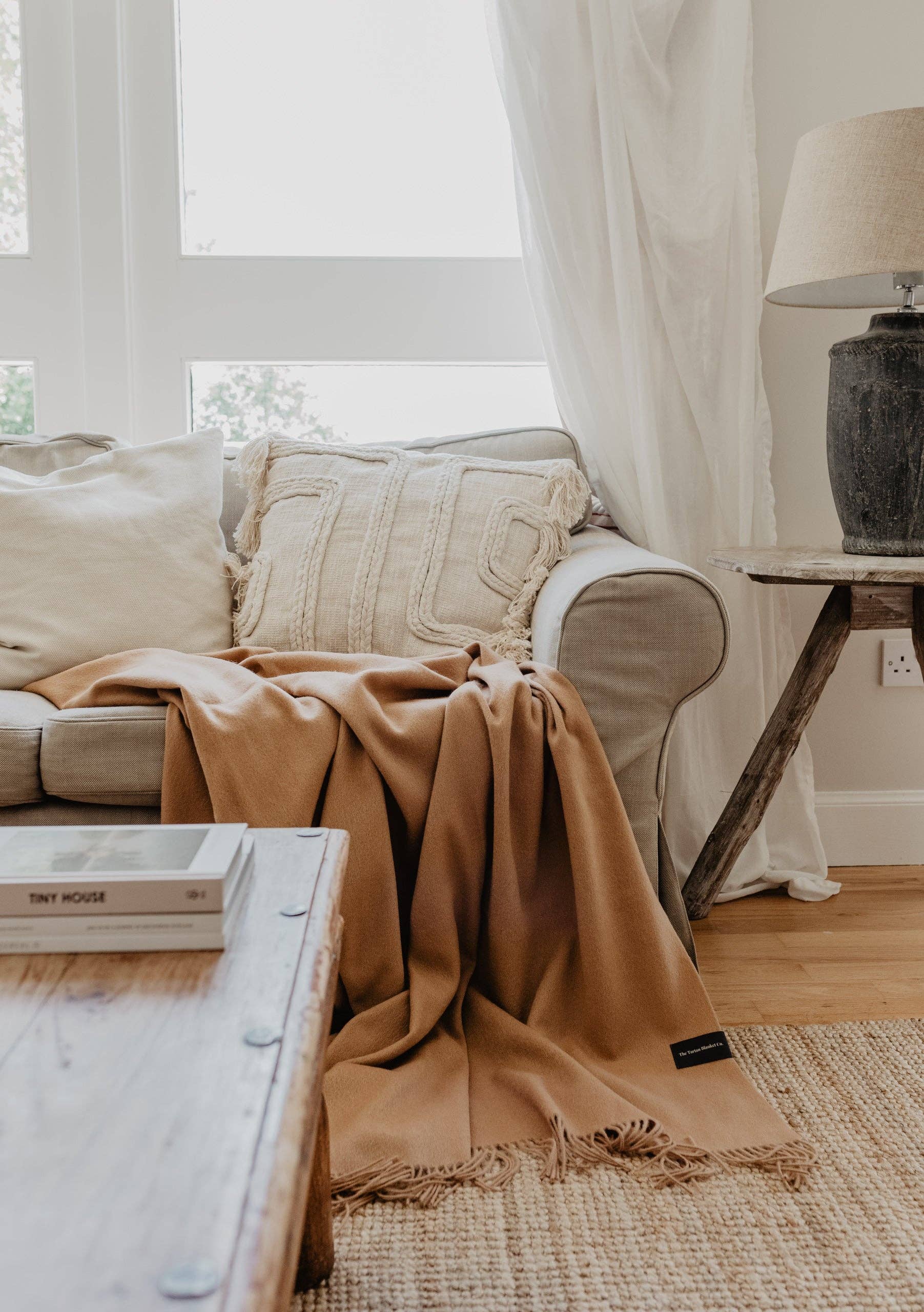 Doe & Fawn velvet rust pillow and white grid cotton cushion set