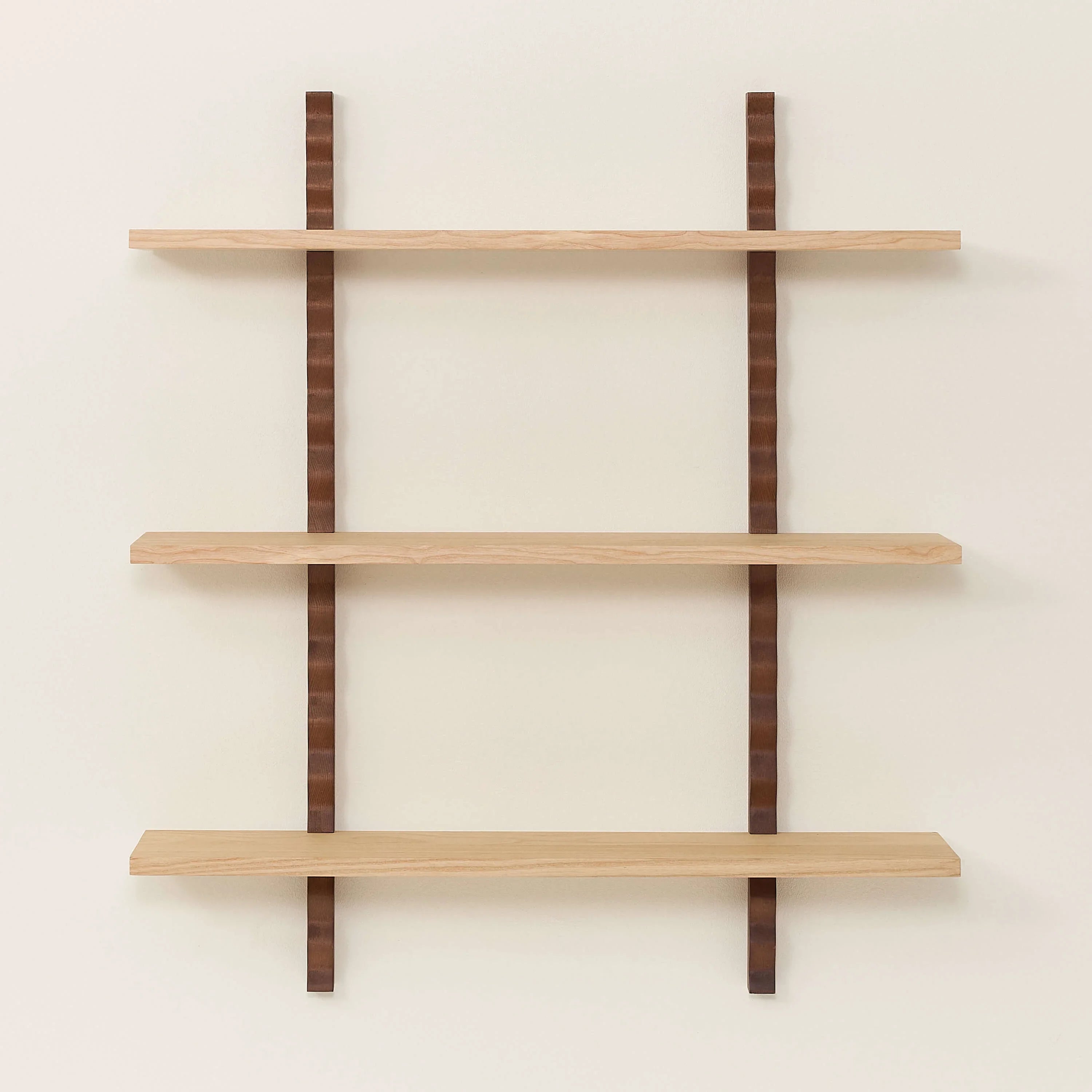 Heju x Nobodinoz wall shelves, natural wood and brown metal, premium minimalist design