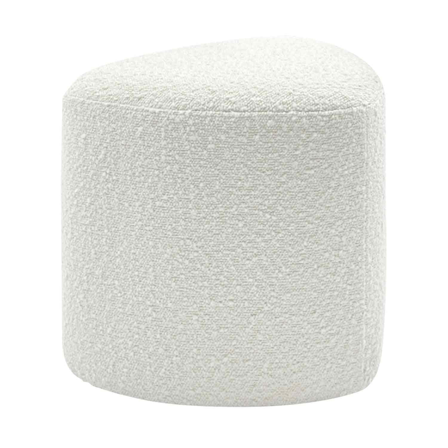 LD Shoppe white boucle fabric accent ottoman with rounded edges, modern minimalist design