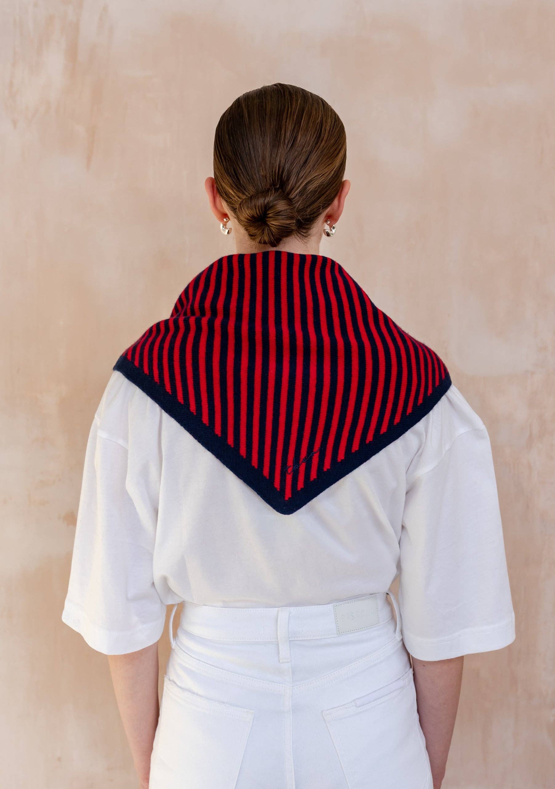 Merino Wool Triangle Scarf in Navy & Red Stripe - TBCo