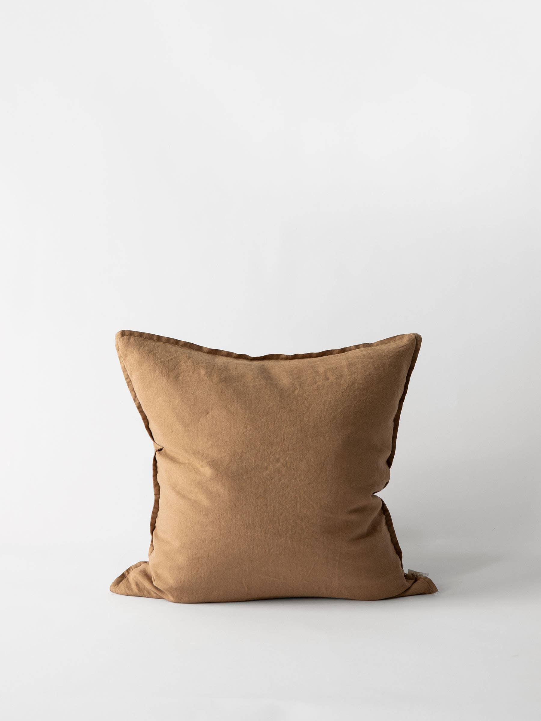 Casa Cubista brown linen throw pillow on white background