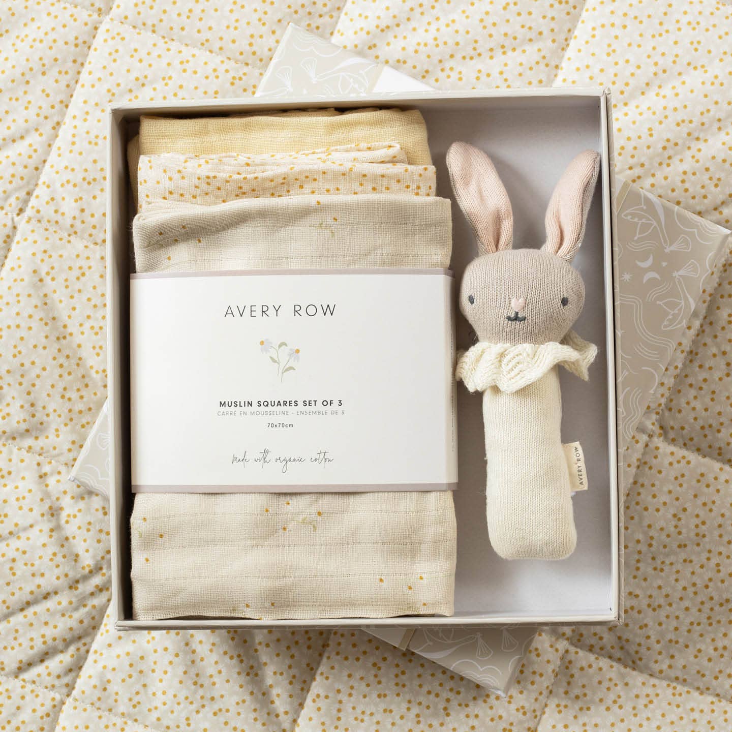 Avery Row Rattle & Care New Baby Gift Set – Chamomile