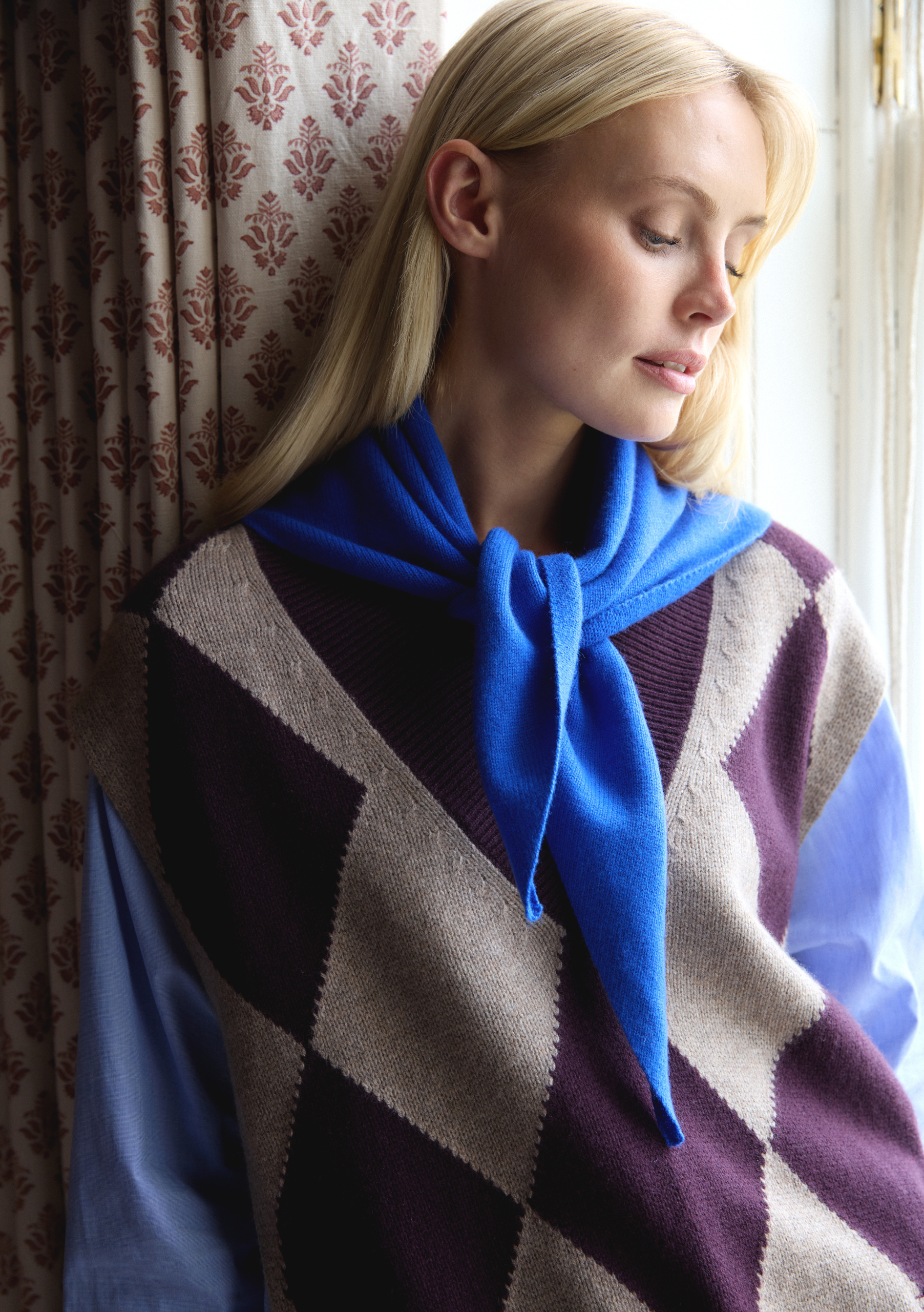 TBCo Merino Wool Triangle Scarf in Cobalt Blue
