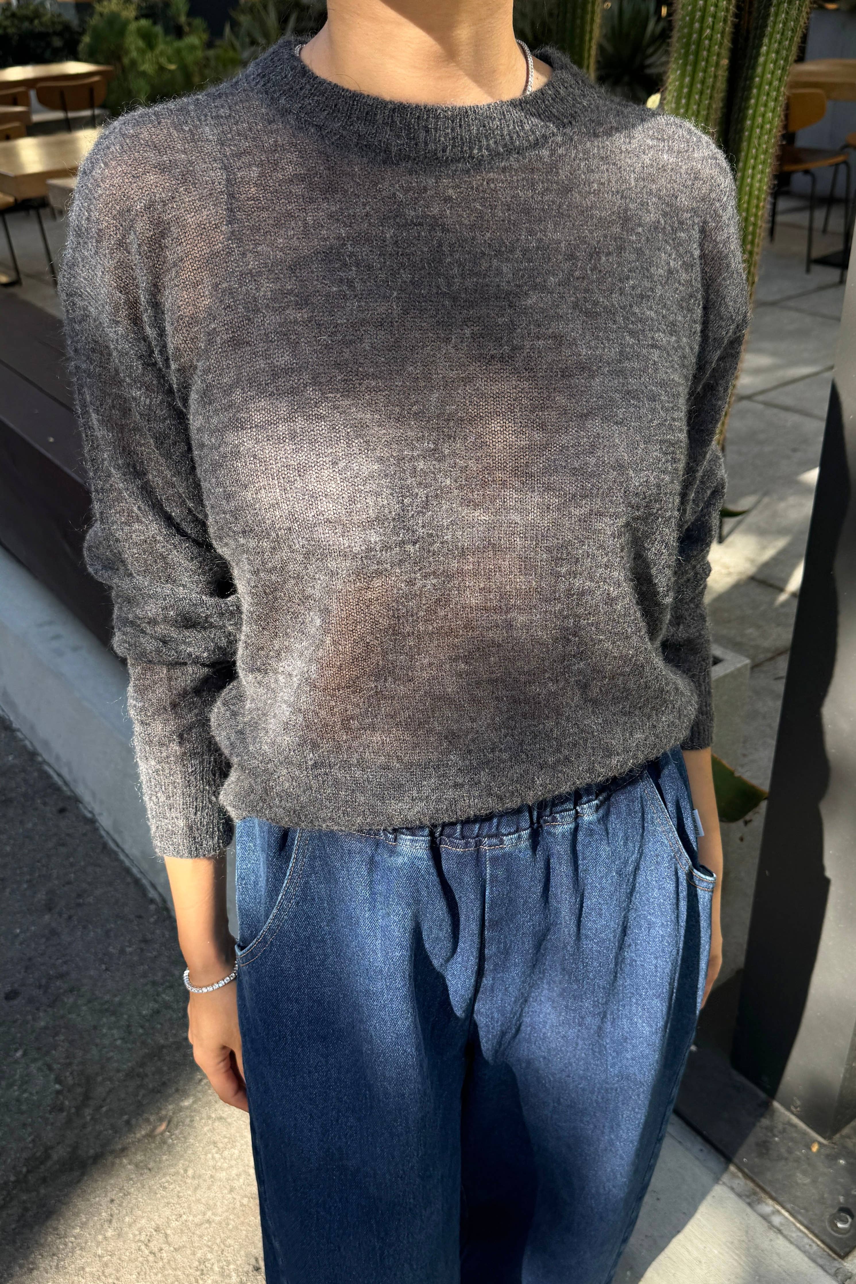Cecile Crew Neck Mohair Sweater (3XS/S-2M/L): Charcoal (3XS/S-2M/L)