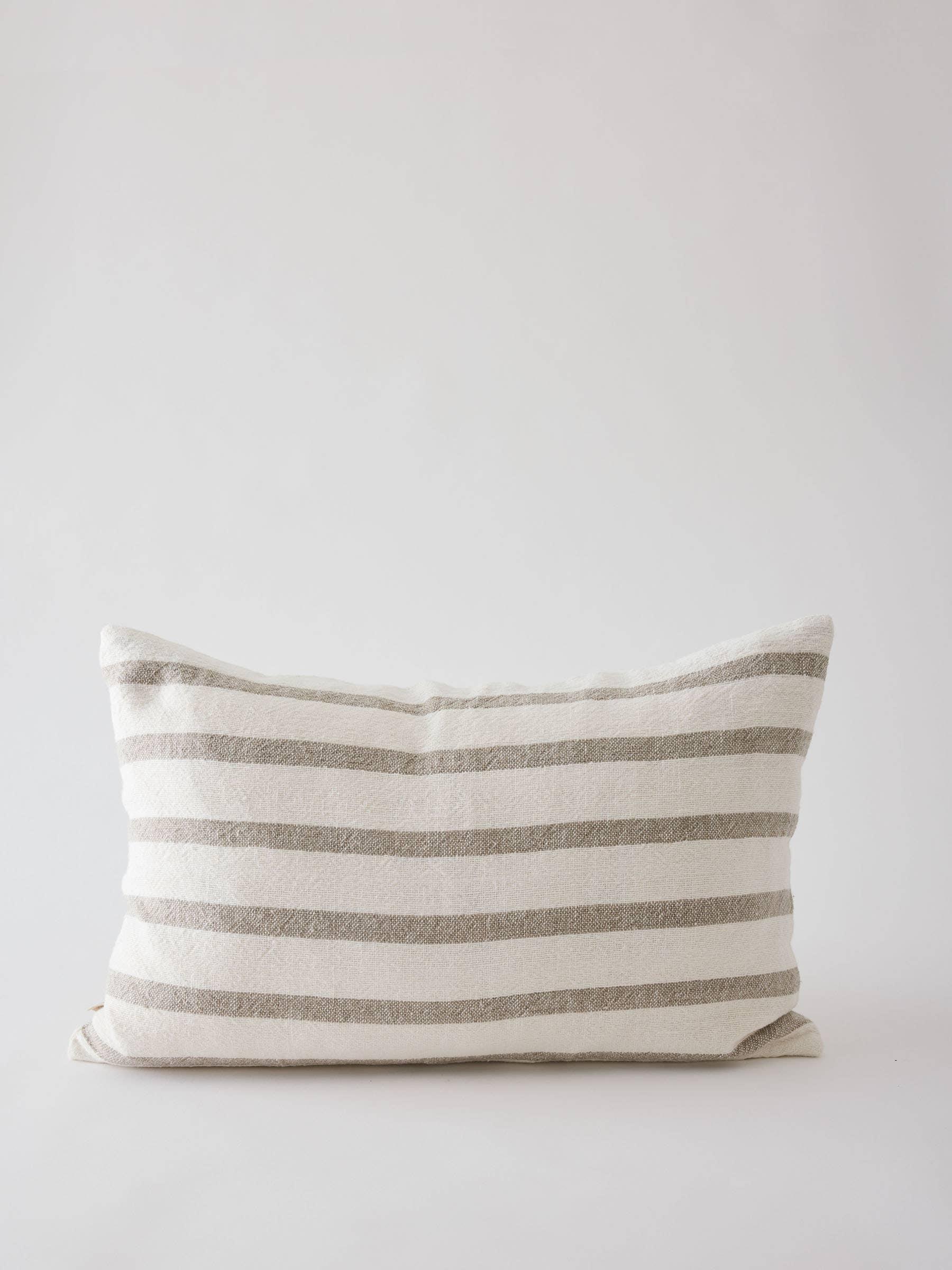 Graumann striped linen cushion in beige and cream, premium throw pillow on white background