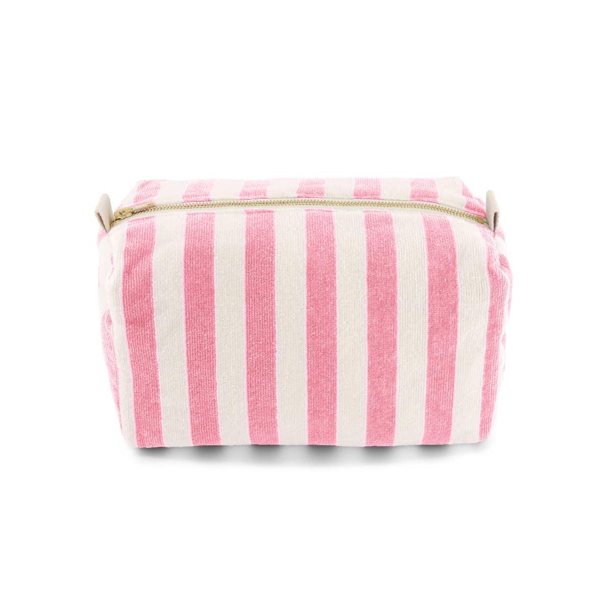 Business & Pleasure Co pink and white striped cotton canvas toiletry bag