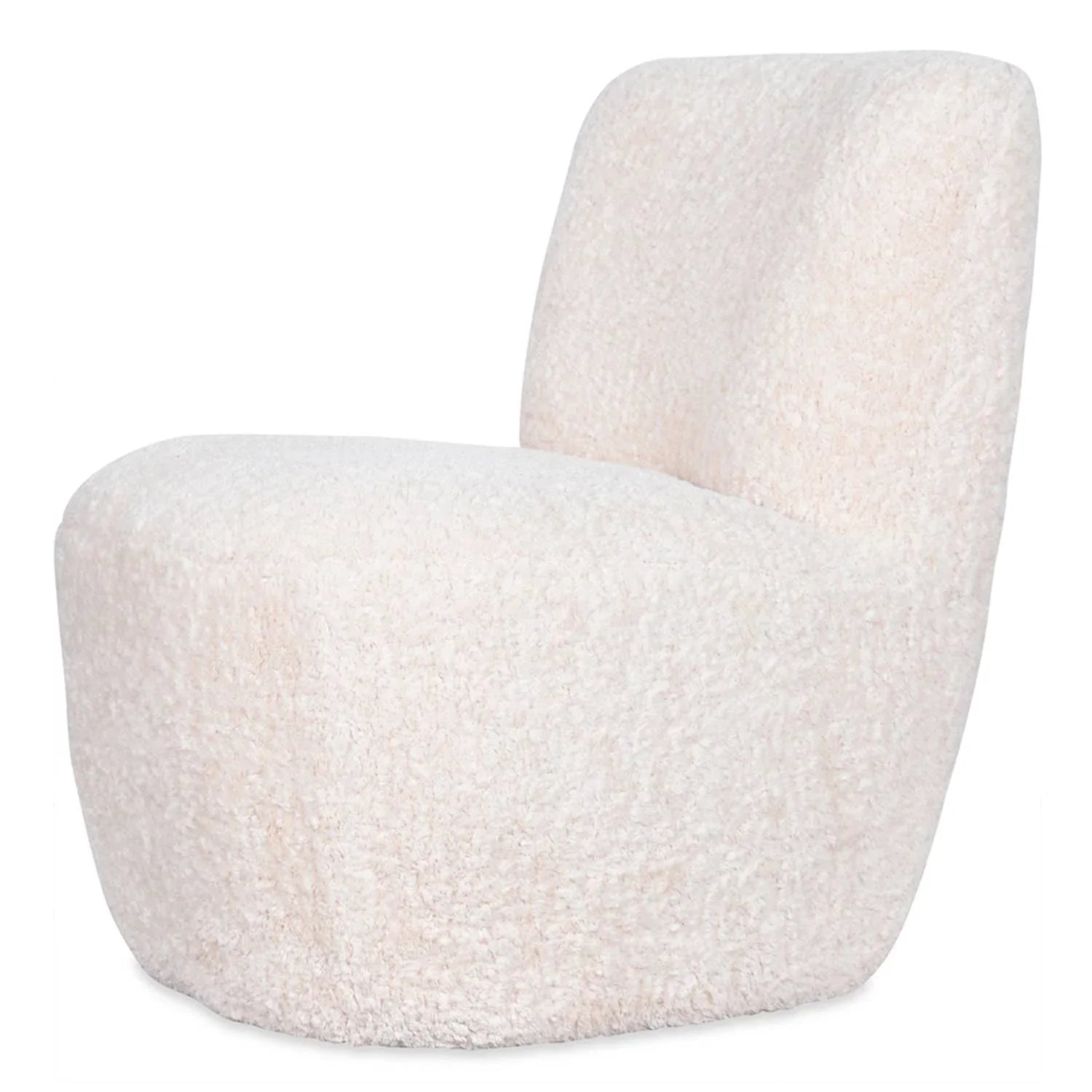 CB2 accent chair in ivory boucle fabric, modern armless design, plush and textured finish