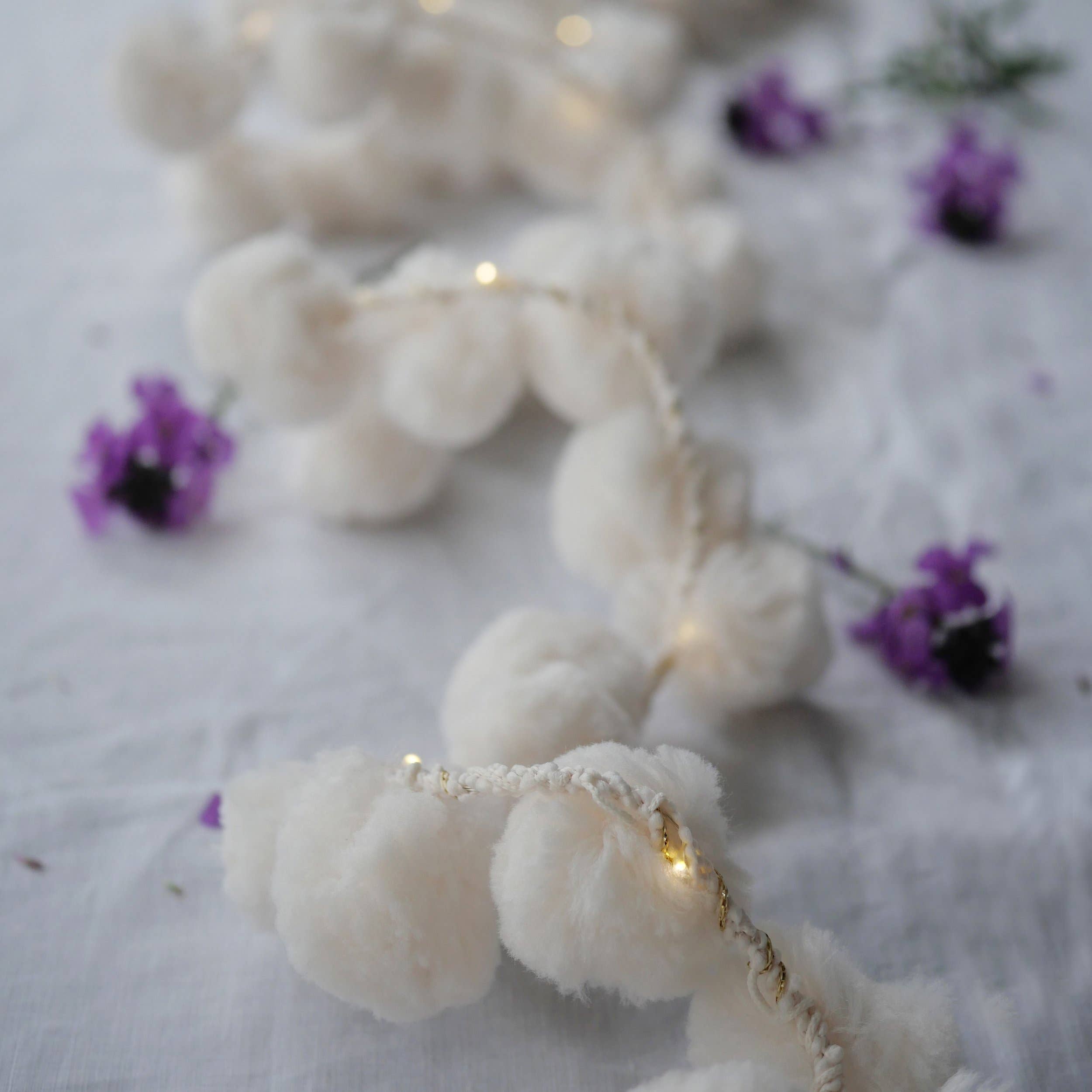 Giant Snowball Pom Pom Fairy Light String - Christmas: White