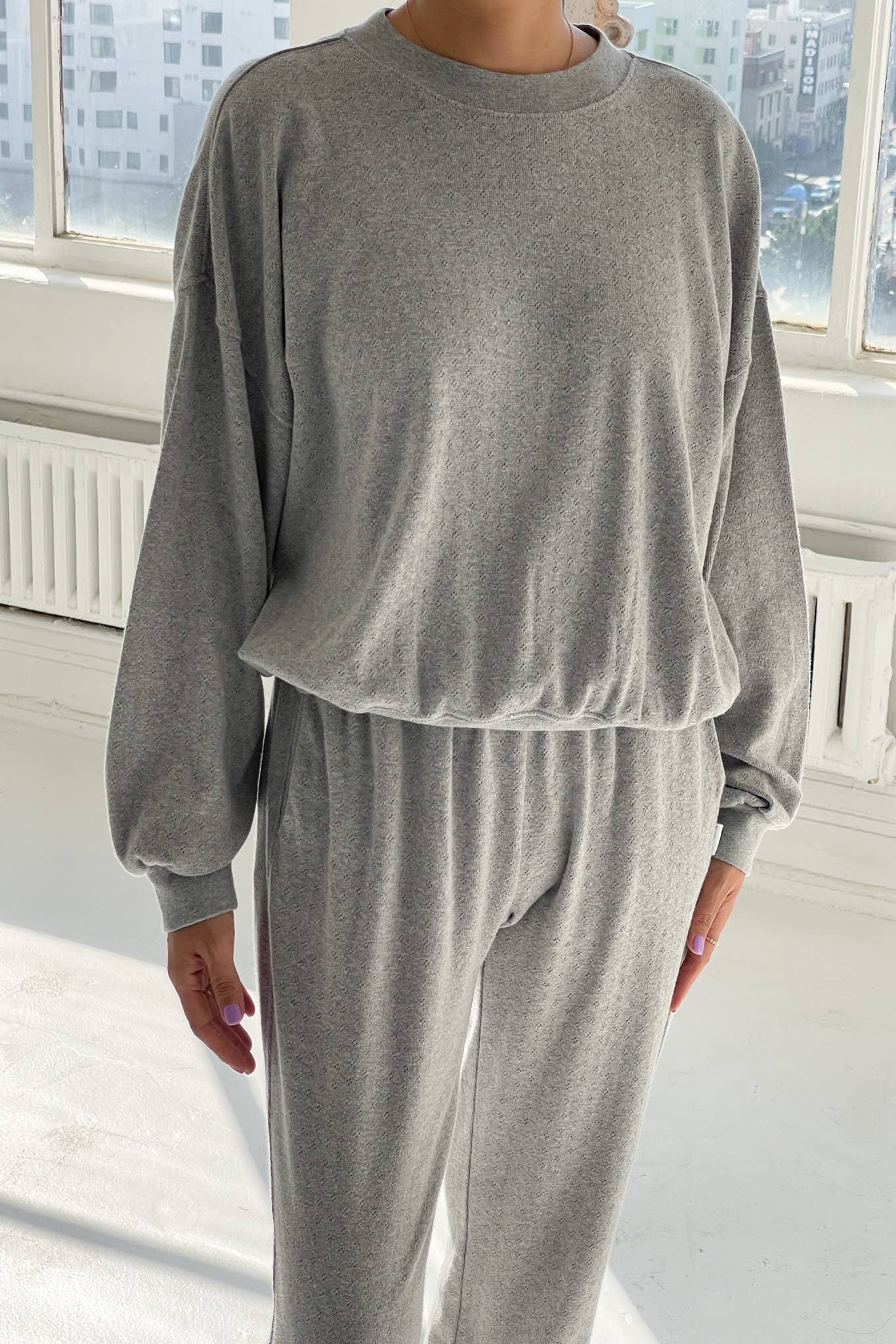 Pointelle Core Sweatshirt Melange Grey - Le Bon Shoppe