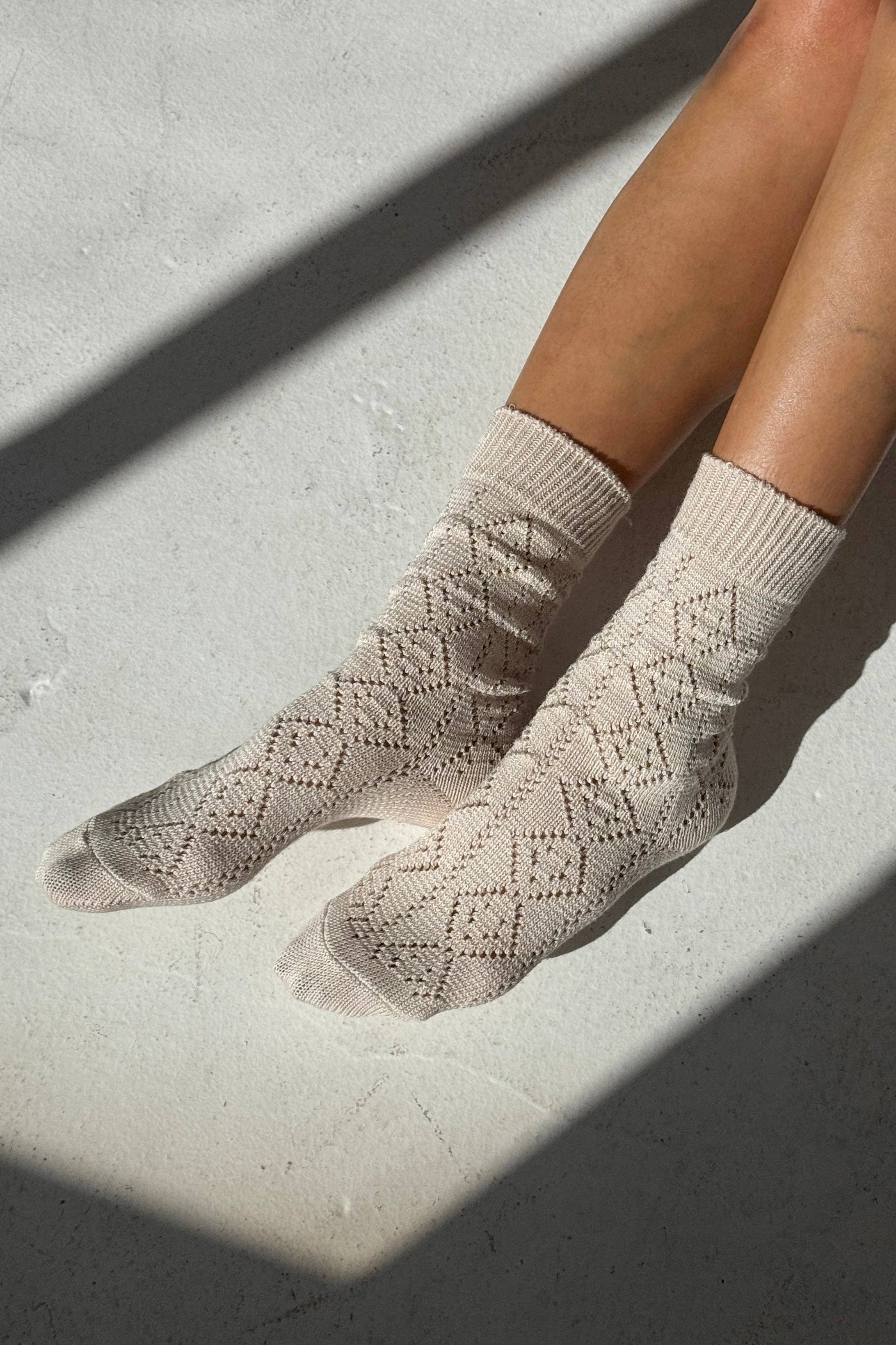 Modal Eyelet Socks Oyster - Le Bon Shoppe