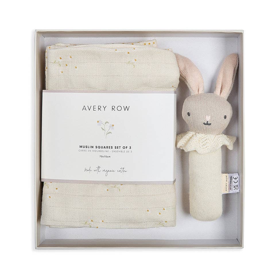 Avery Row Rattle & Care New Baby Gift Set – Chamomile