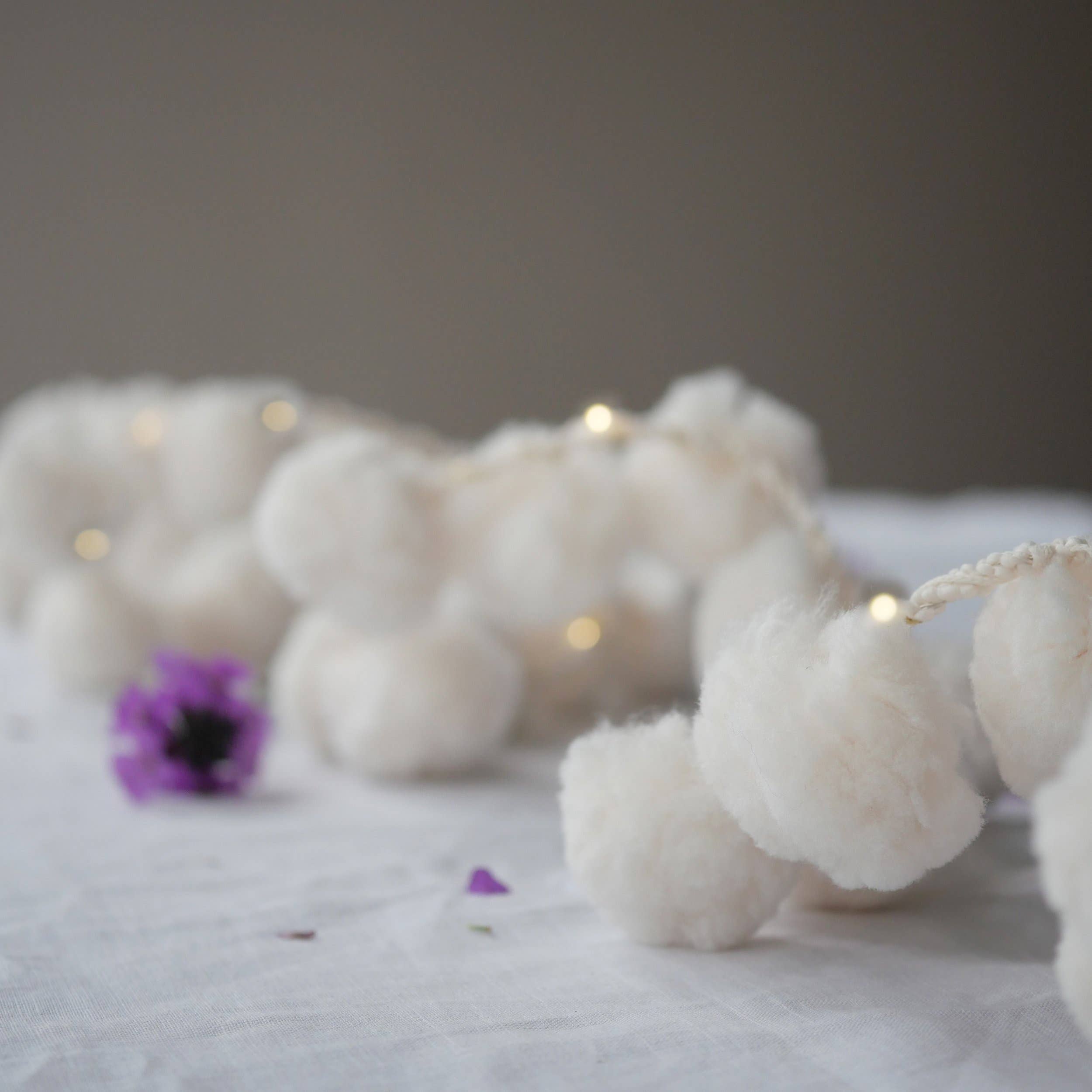 Giant Snowball Pom Pom Fairy Light String - Christmas: White
