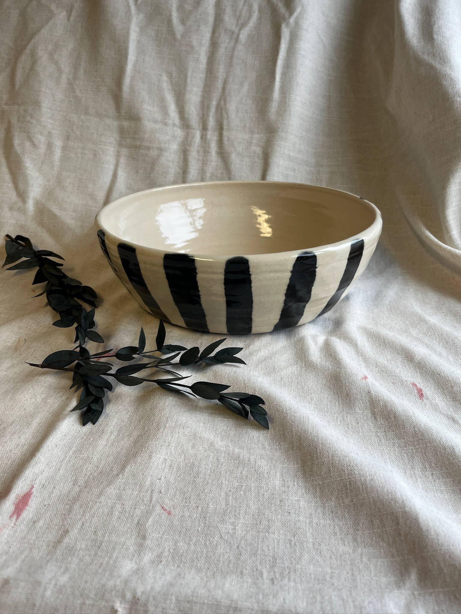 Mudita Studio ceramic bowl, cream with black stripes, premium handmade pottery