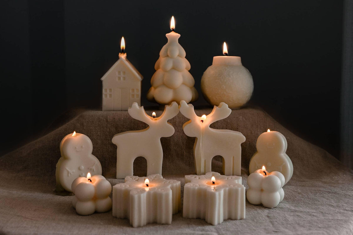 Soypa white soy wax Christmas candles, reindeer, tree, gingerbread, snowflake shapes