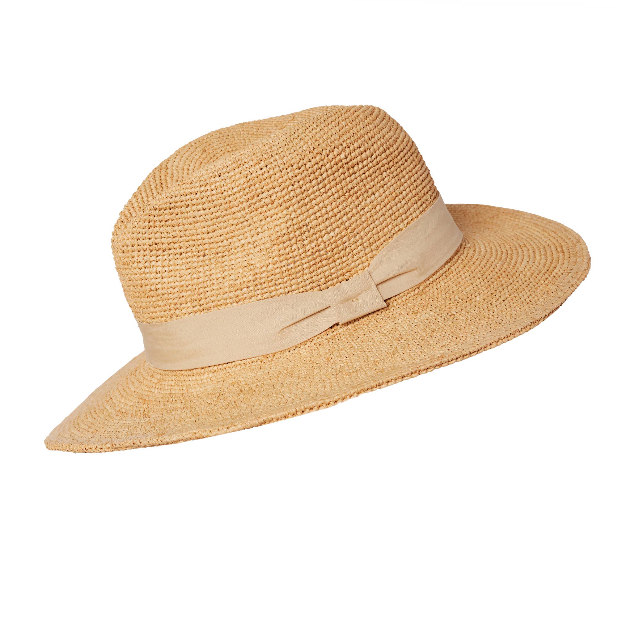 Raffia Hat in Natural Straw with Stone Band — Somerville Scarves
