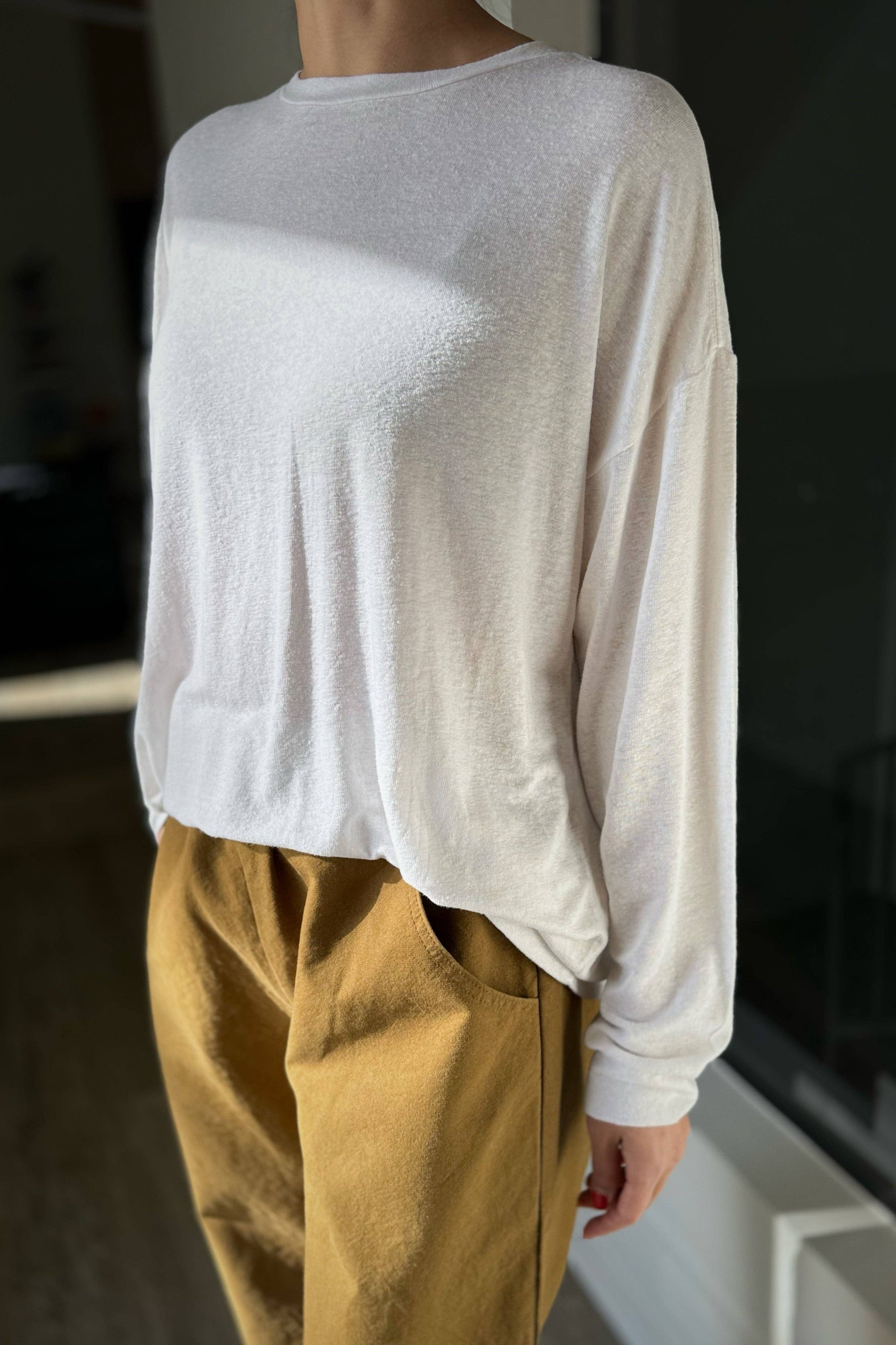 Haze Linen Blend Tee : White - Le Bon Shoppe