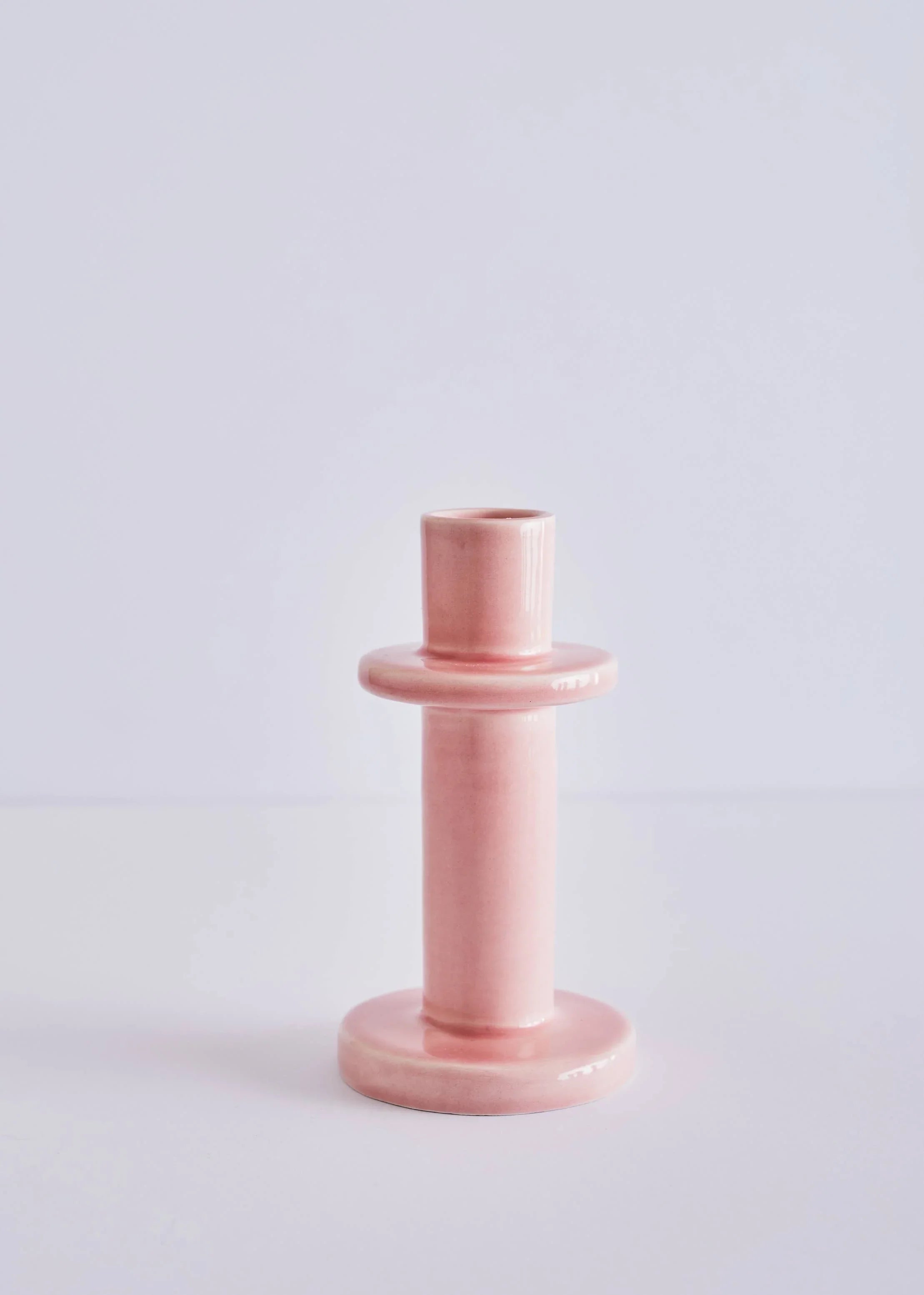 OHIOHOO ceramic pink candle holder, glossy finish, minimalist premium decor