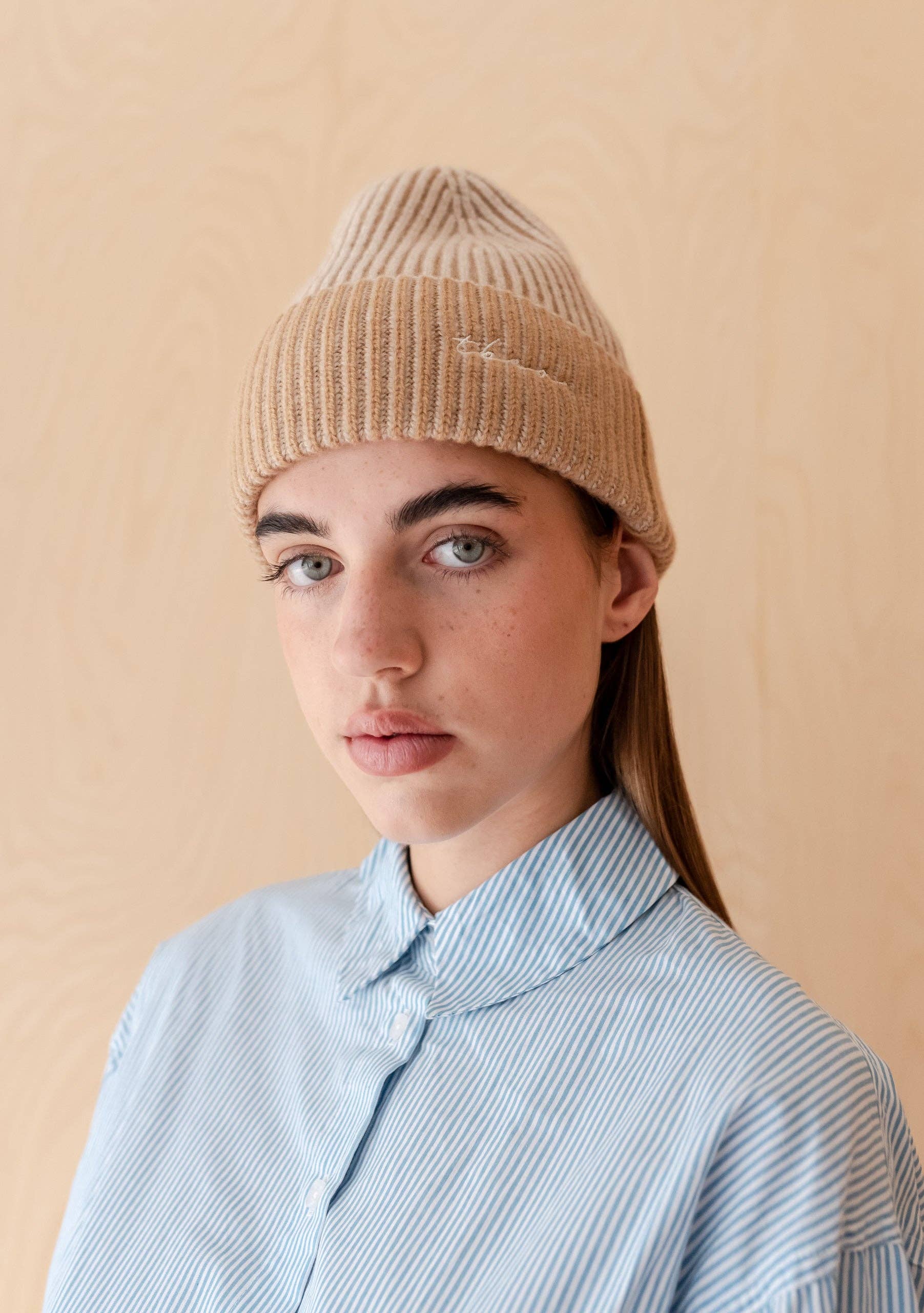Cashmere & Merino Beanie in Oatmeal Two-Tone