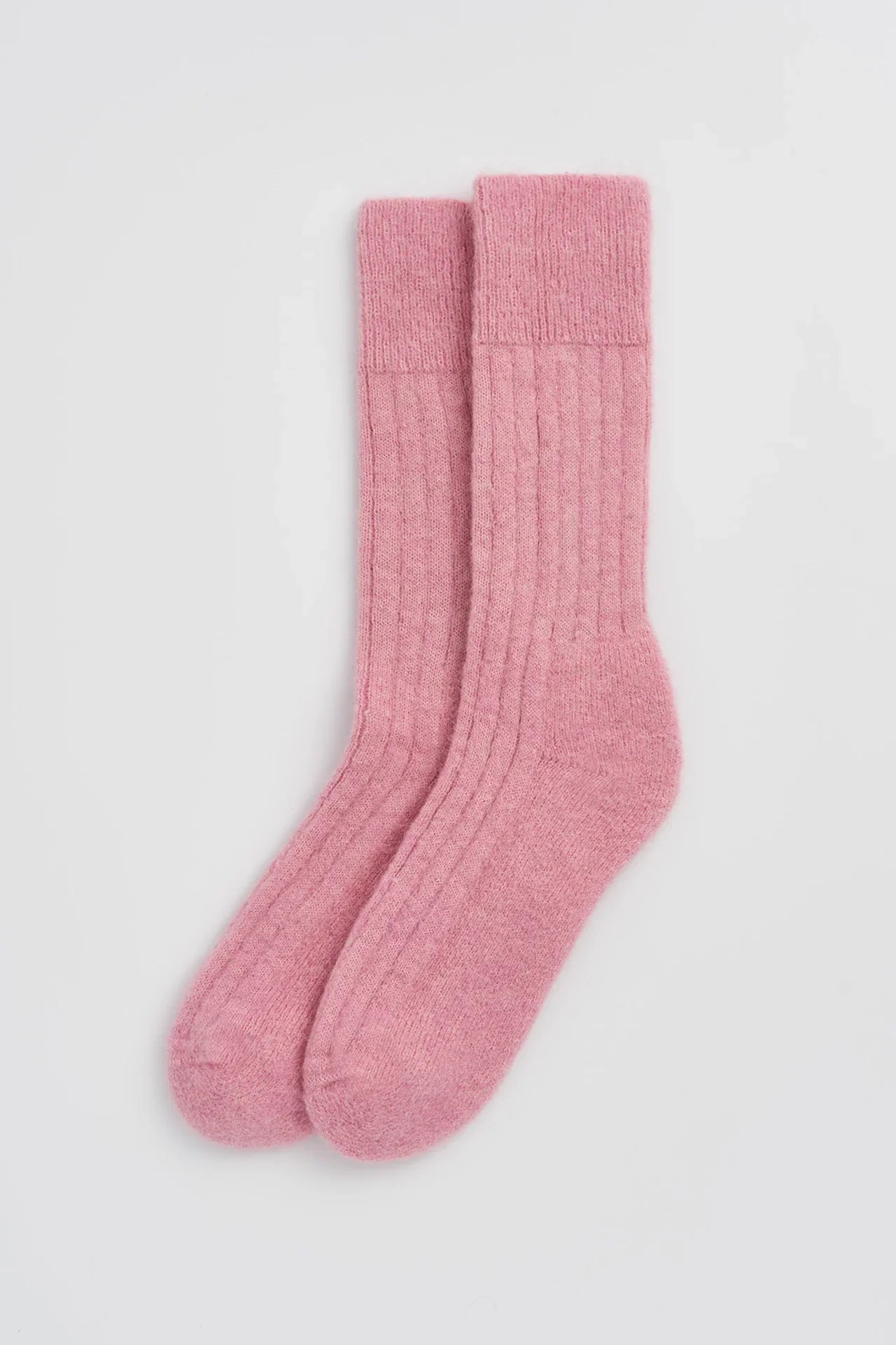 Odeyalo pink ribbed wool socks, premium cozy knit accessory on white background