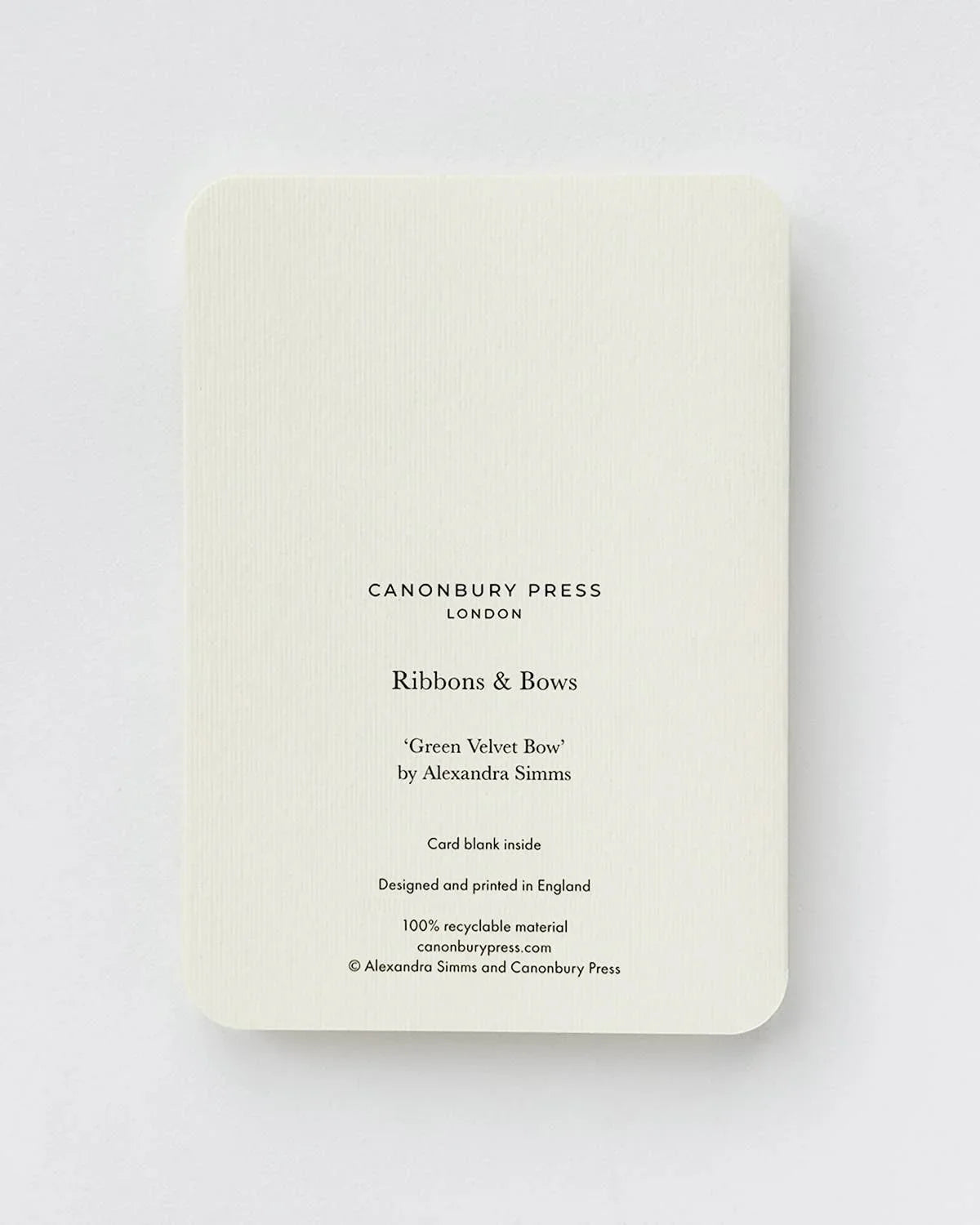 Canonbury Press Ribbons & Bows greeting card, cream recycled card, premium minimalist design