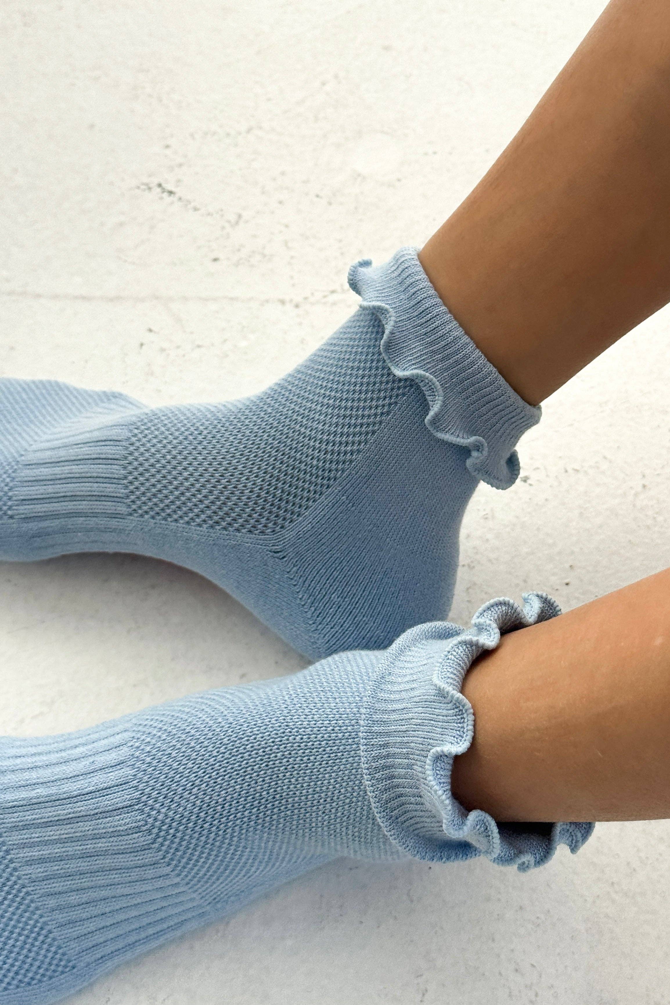 Ruffled Hugger Crew Socks (Wholesale): BLACK / BLACK