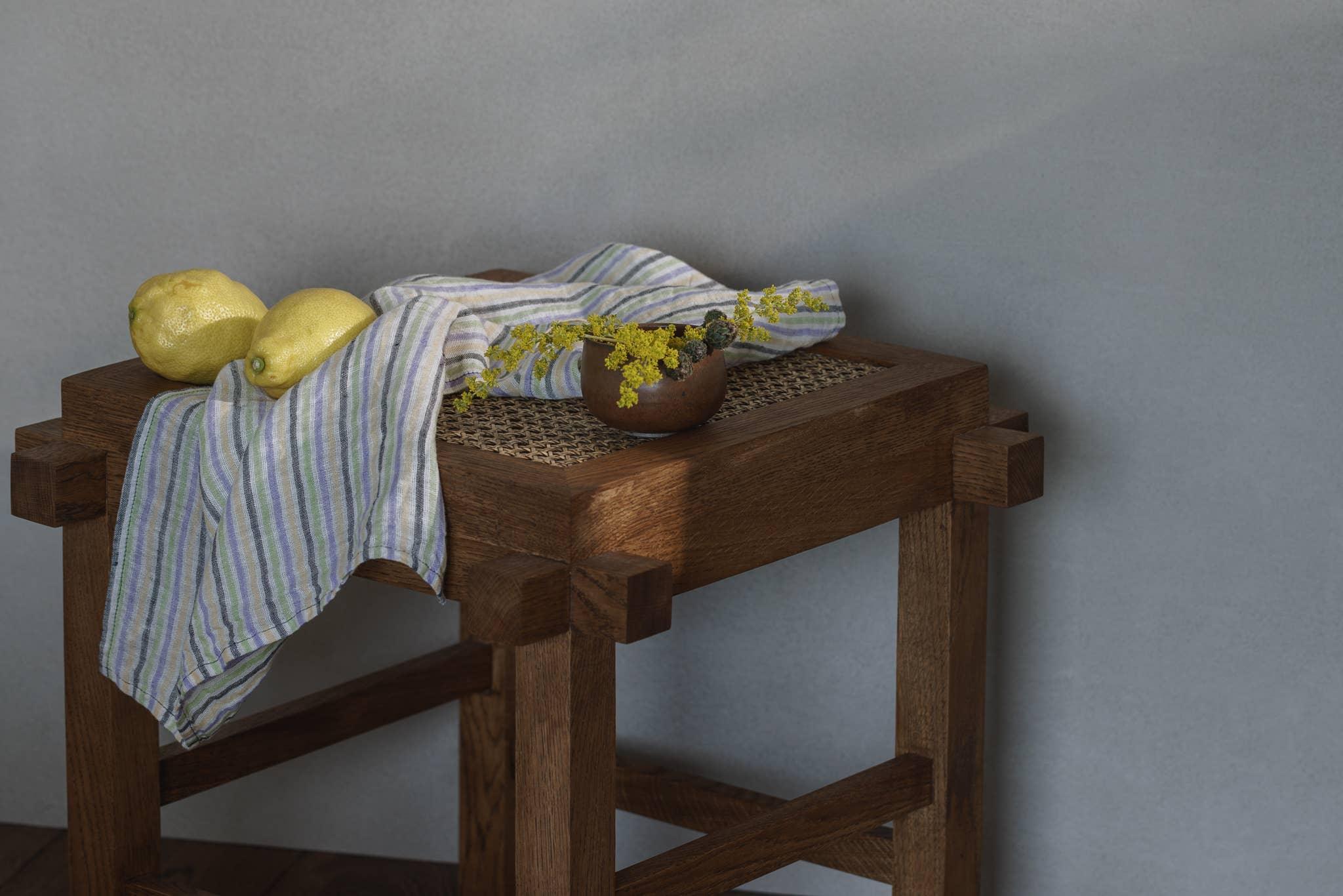 Linen Tea Towel / Lilac stripes La primavera by Dodesign