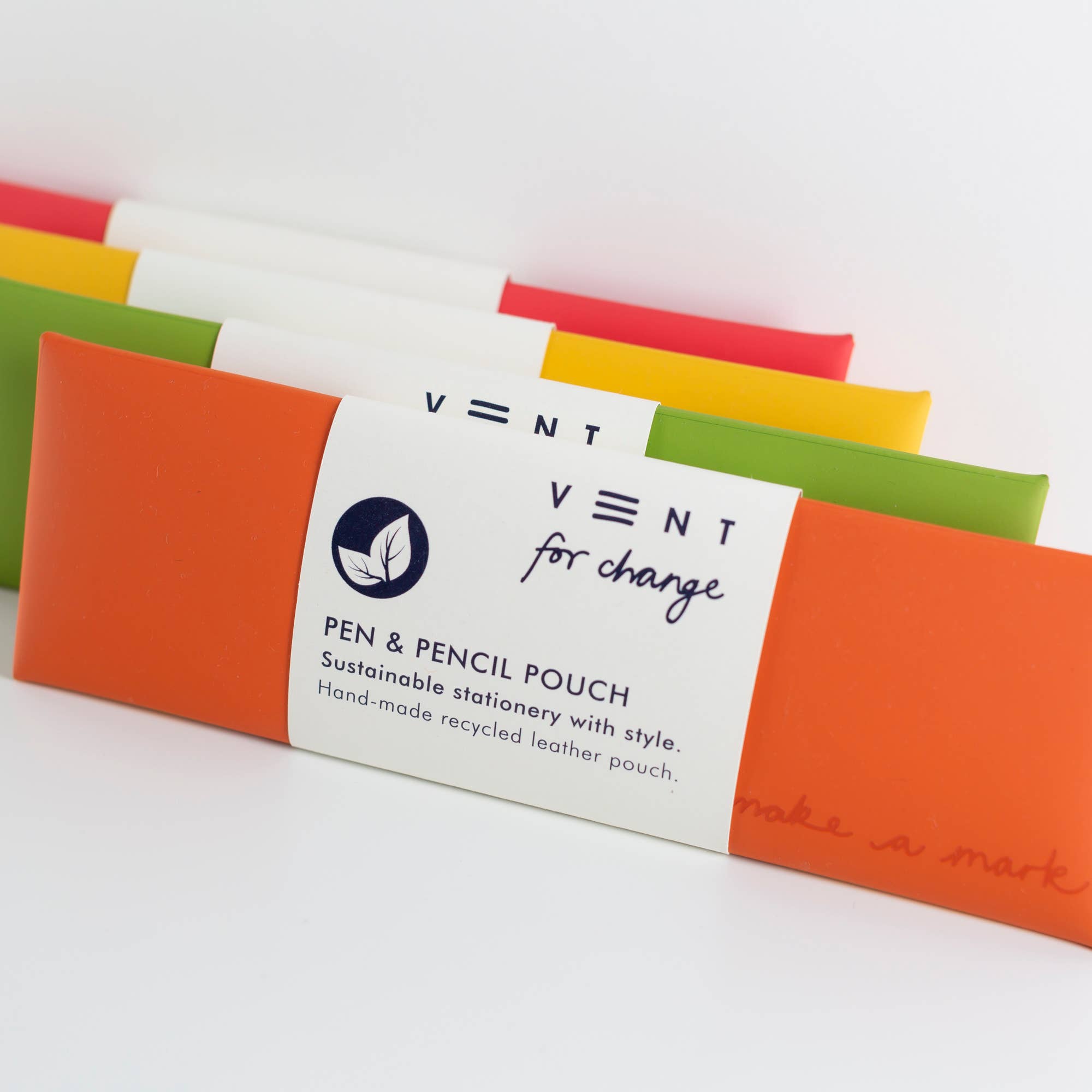 Recycled Leather Pen & Pencil Case | Handmade - Orange Pouch