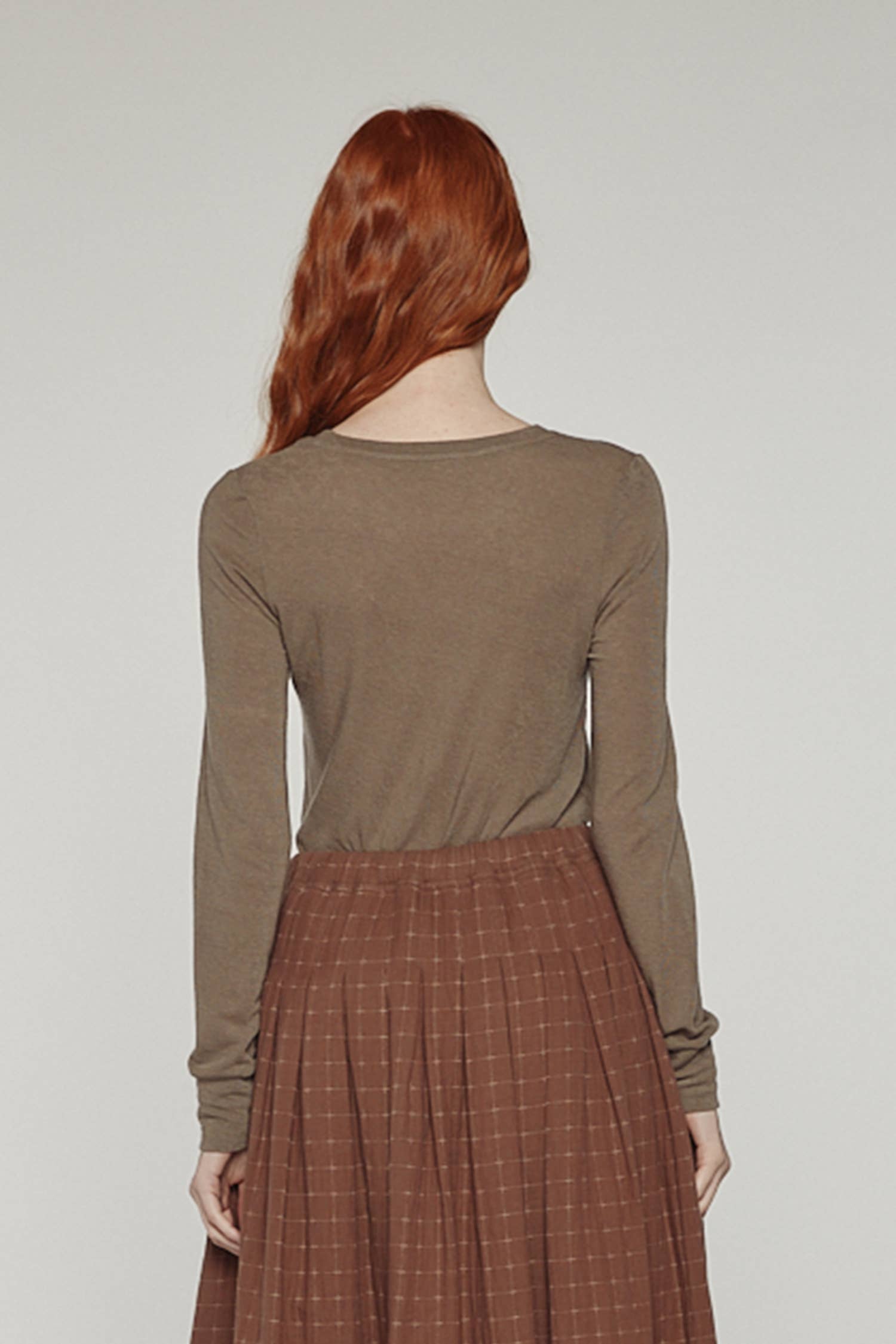 Wool blend lightweight knit top: Brown / Solid / XS/S