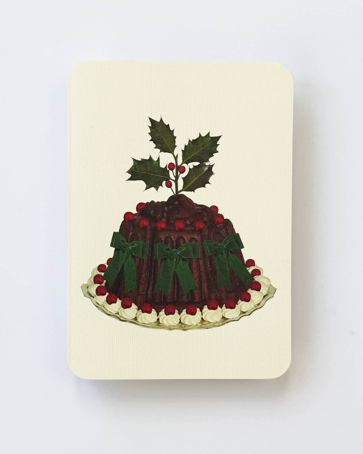 Christmas Plum Pudding Green Bows Greeting Card by Canonbury Press