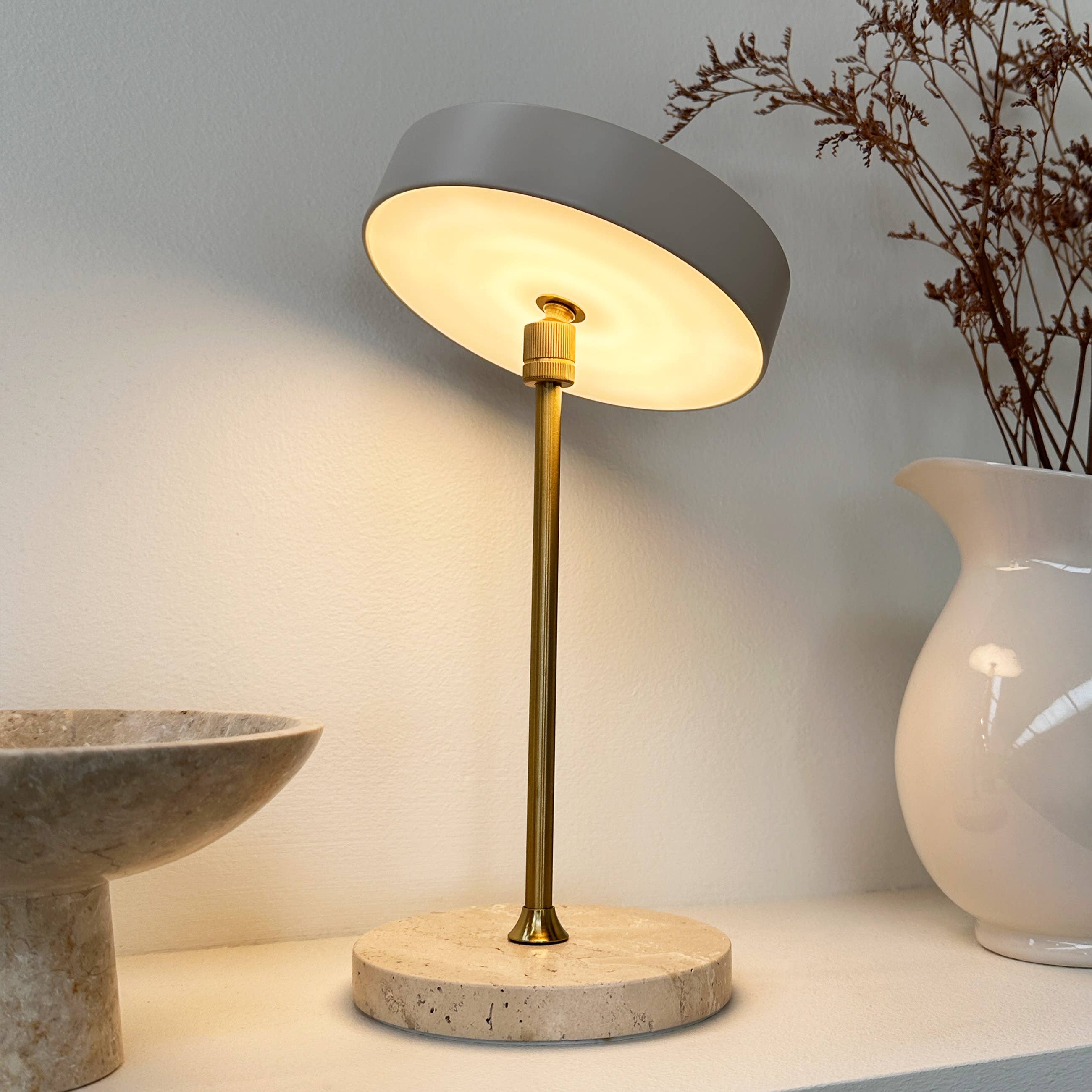 MOONLIGHT LED rechargeable tablelamp beige, brass,travertine