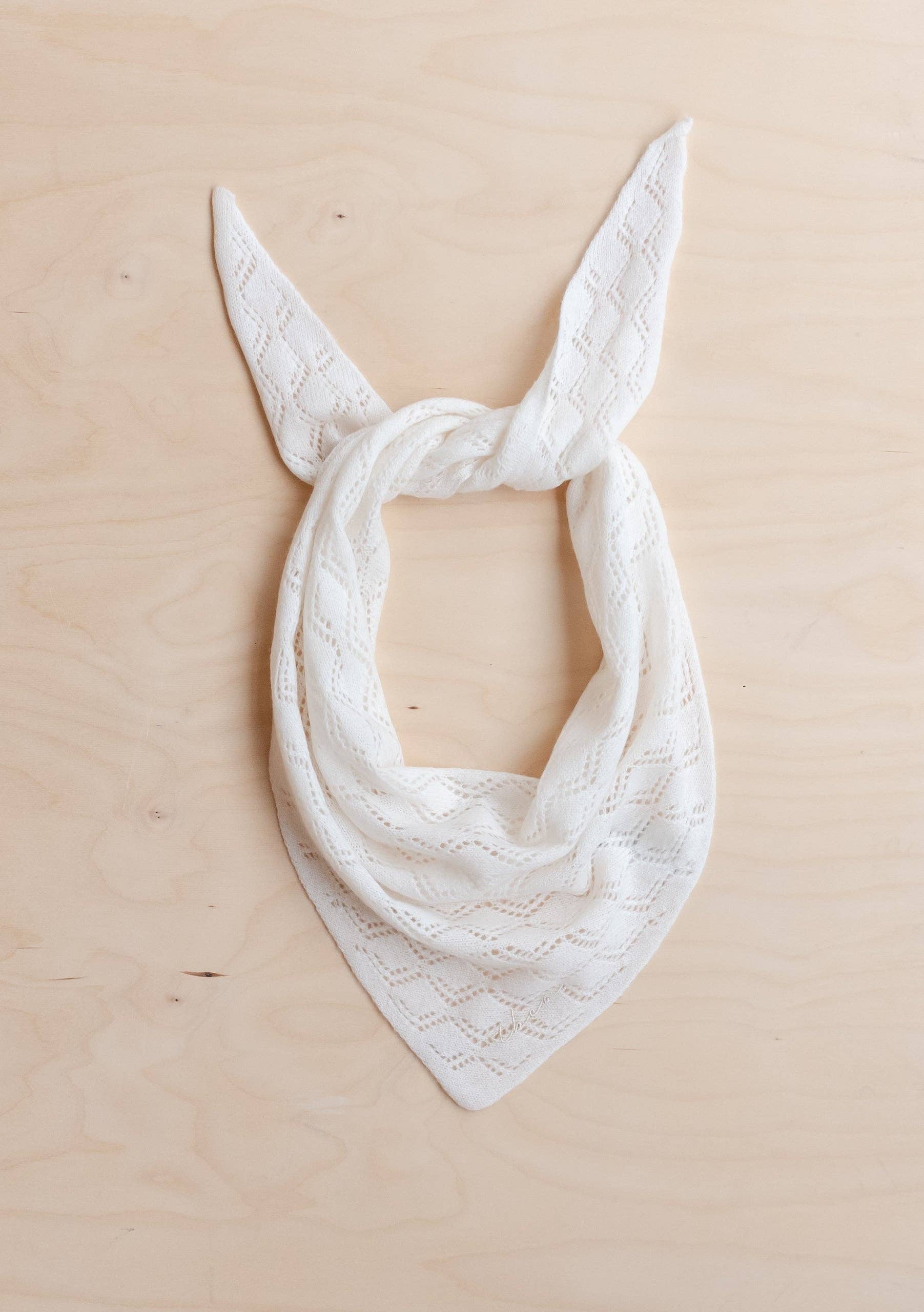 Merino Wool Triangle Scarf in White Pointelle