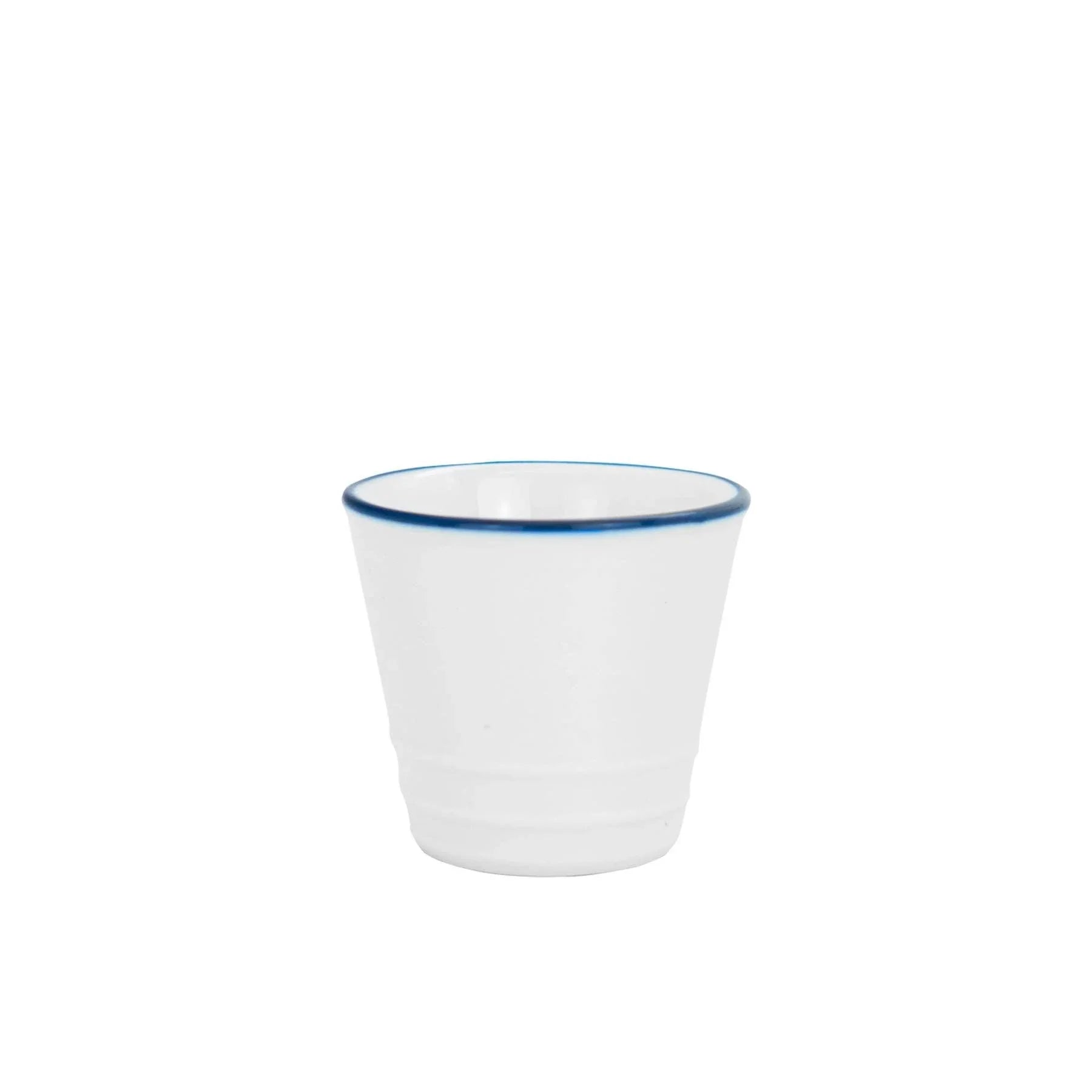 Costa Nova white ceramic tumbler with blue rim, premium minimalist design