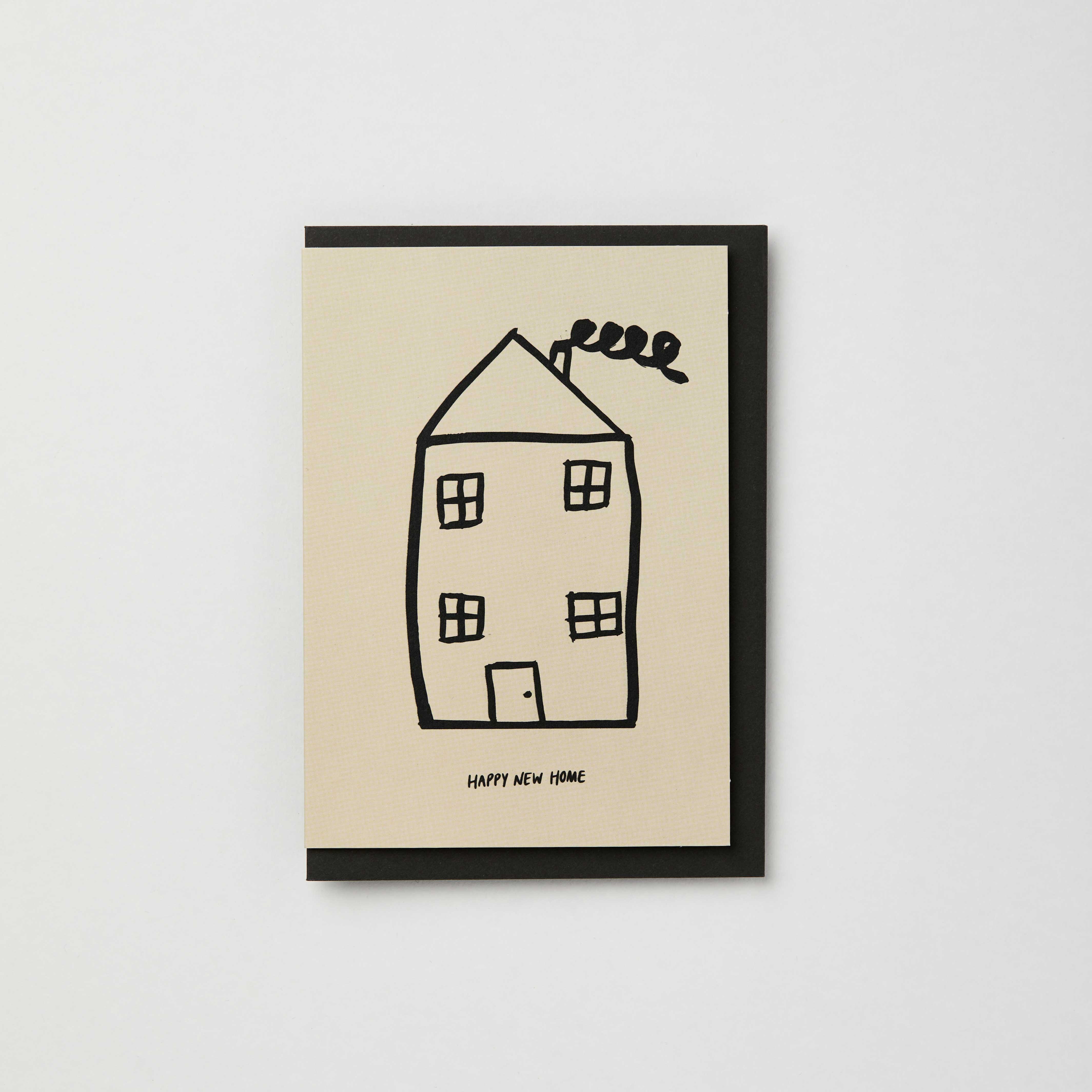 The Completist new home card, premium textured beige card with black house illustration