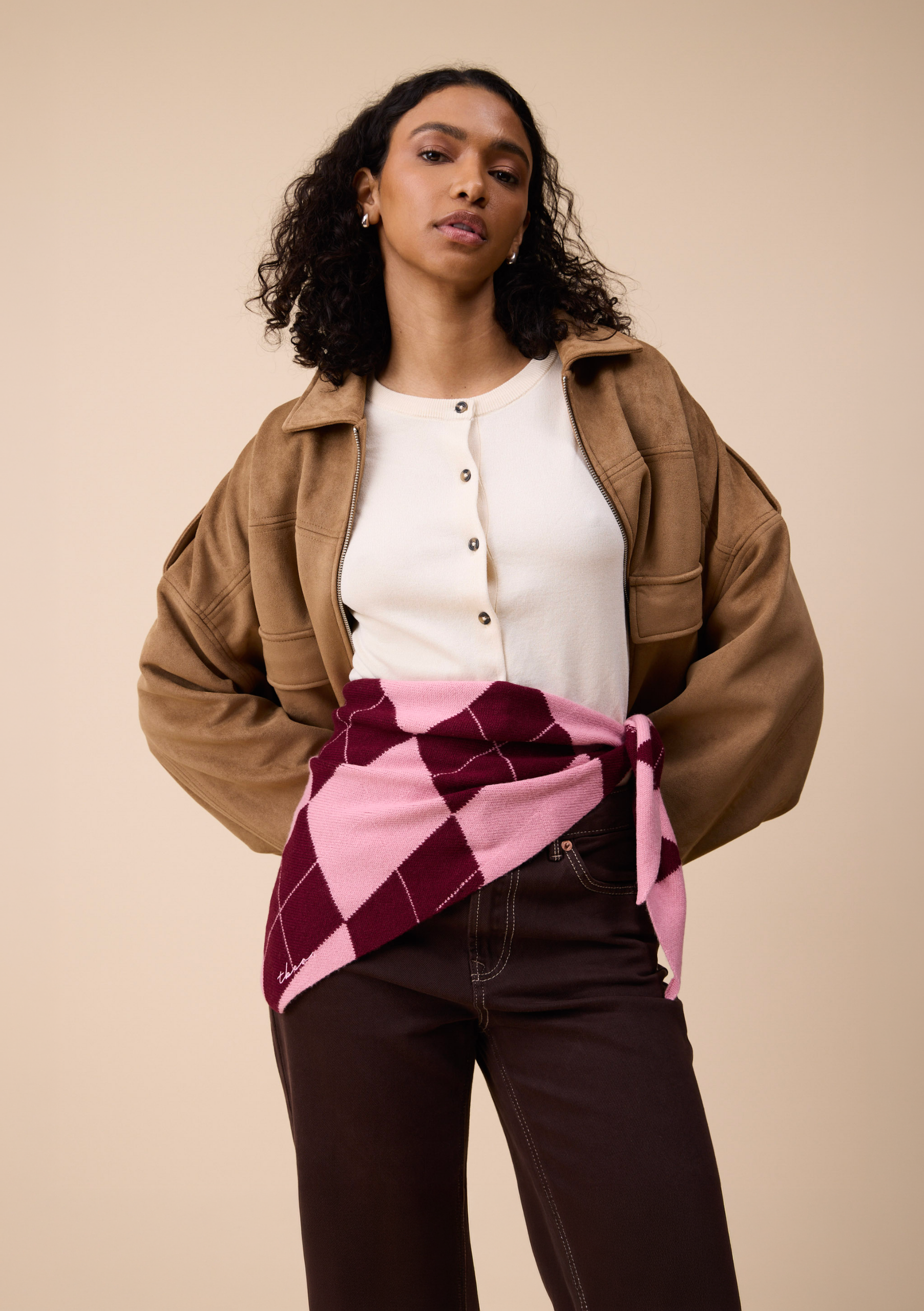 TBCo Merino Wool Triangle Scarf in Pink Argyle