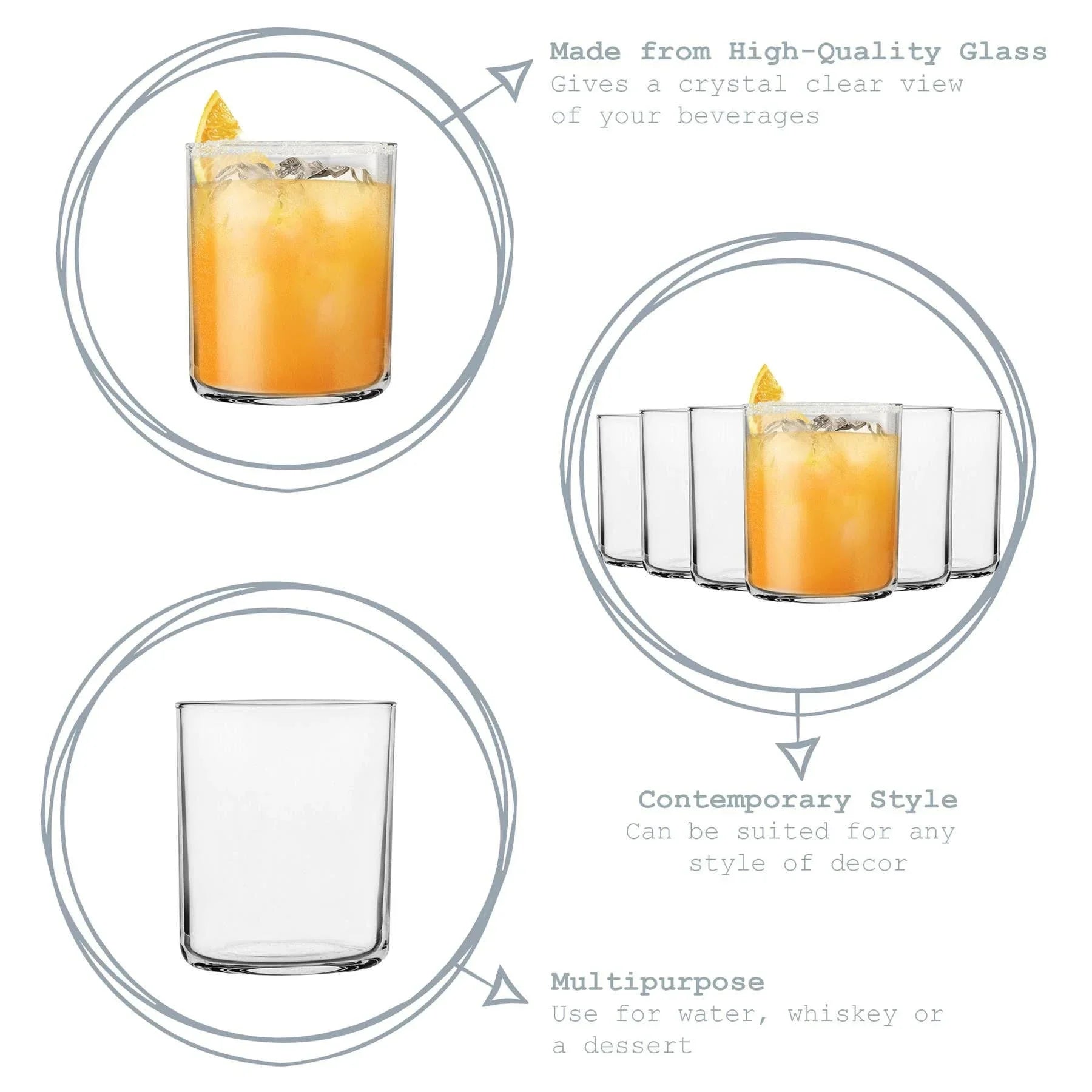 Pasabahce premium clear glass tumbler set, contemporary style, multipurpose drinkware