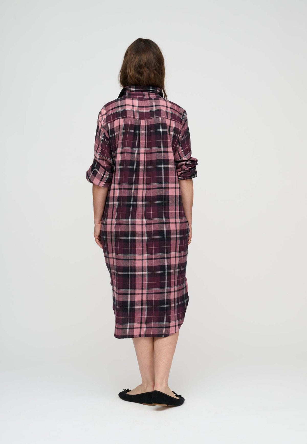 Reason shirtdress check: Burgundy / rose / XS