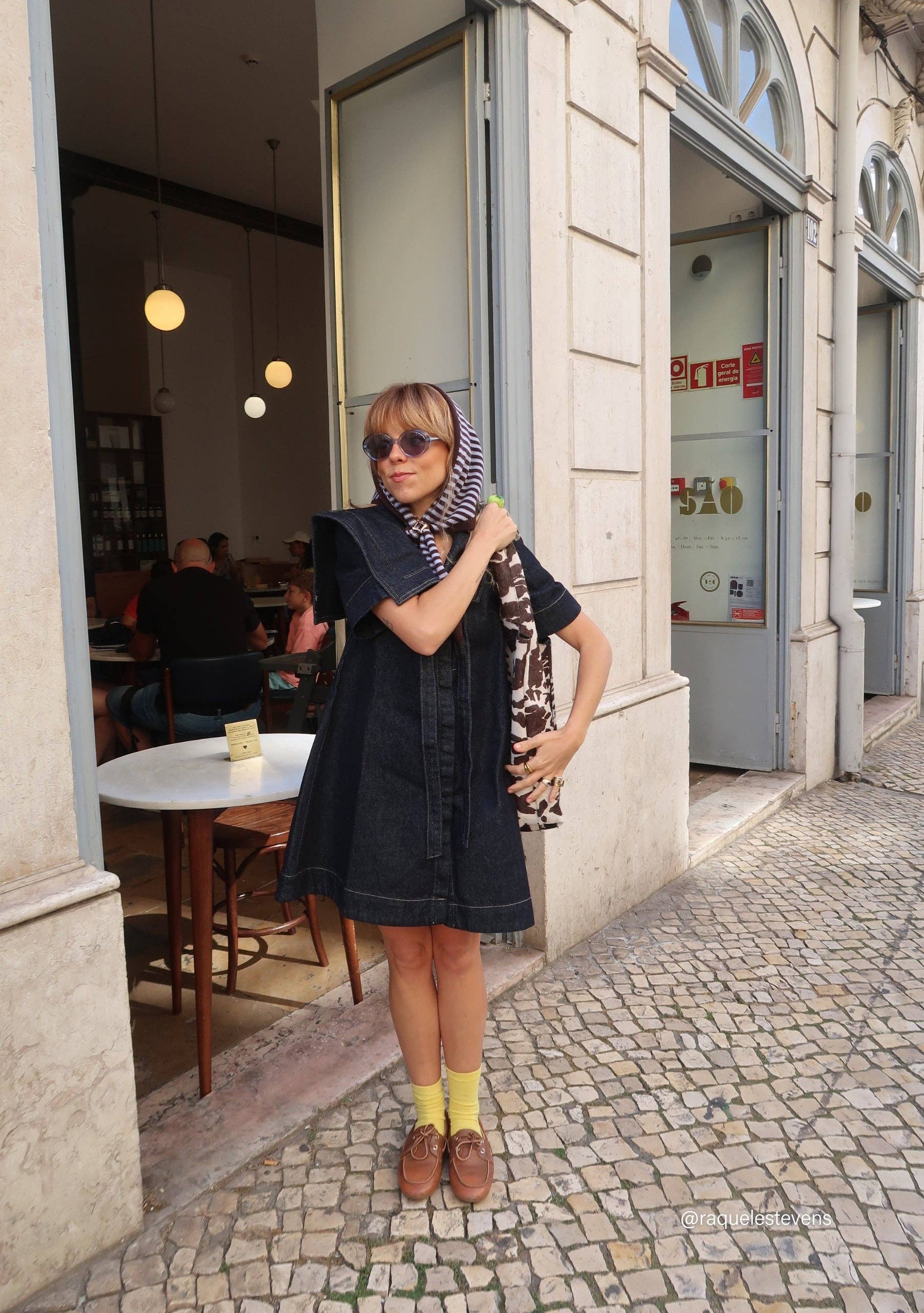 Merino Wool Triangle Scarf in Blue & Brown Stripe - TBCo