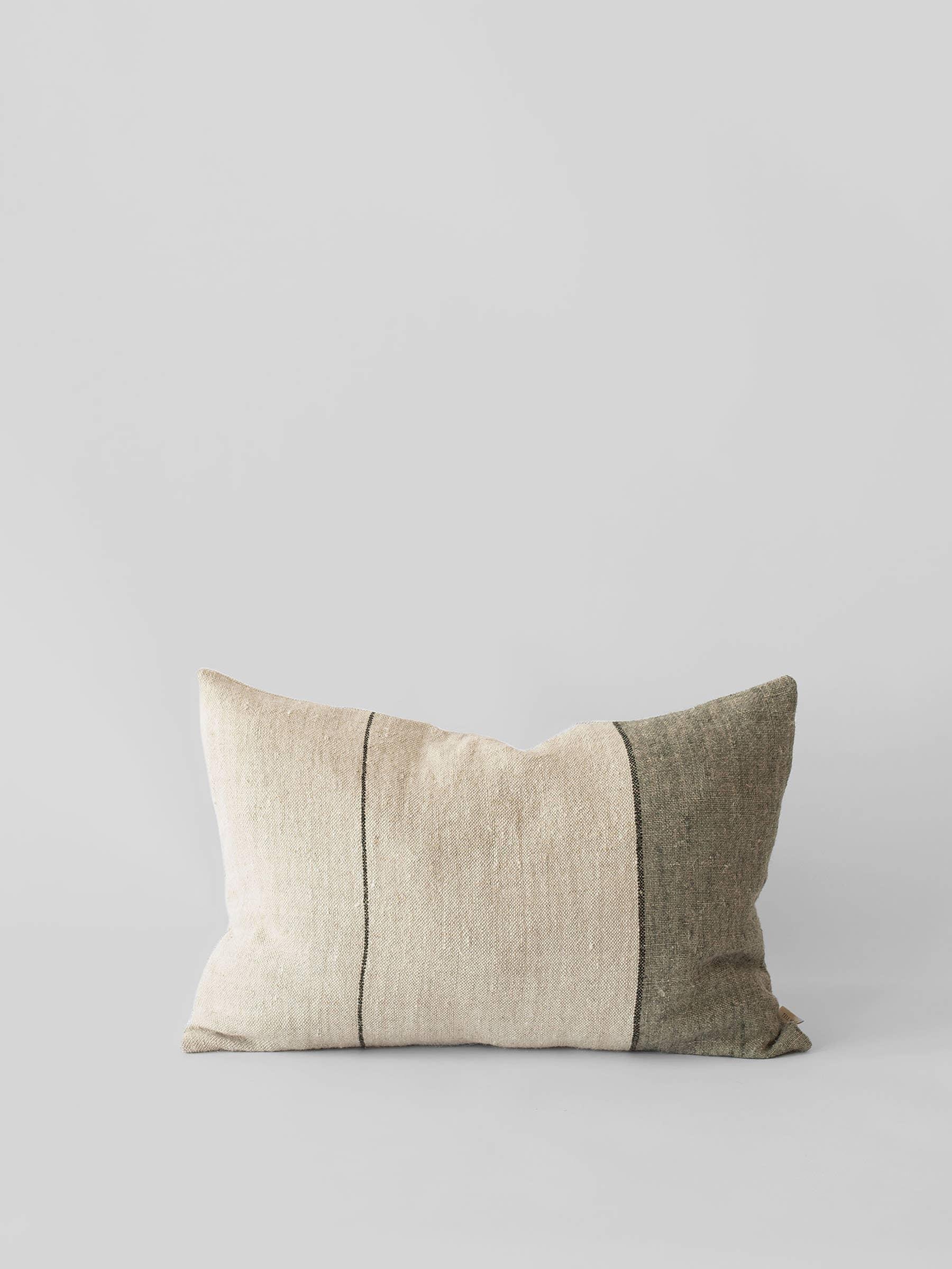Hills & West linen throw pillow in beige and olive green with minimalist design