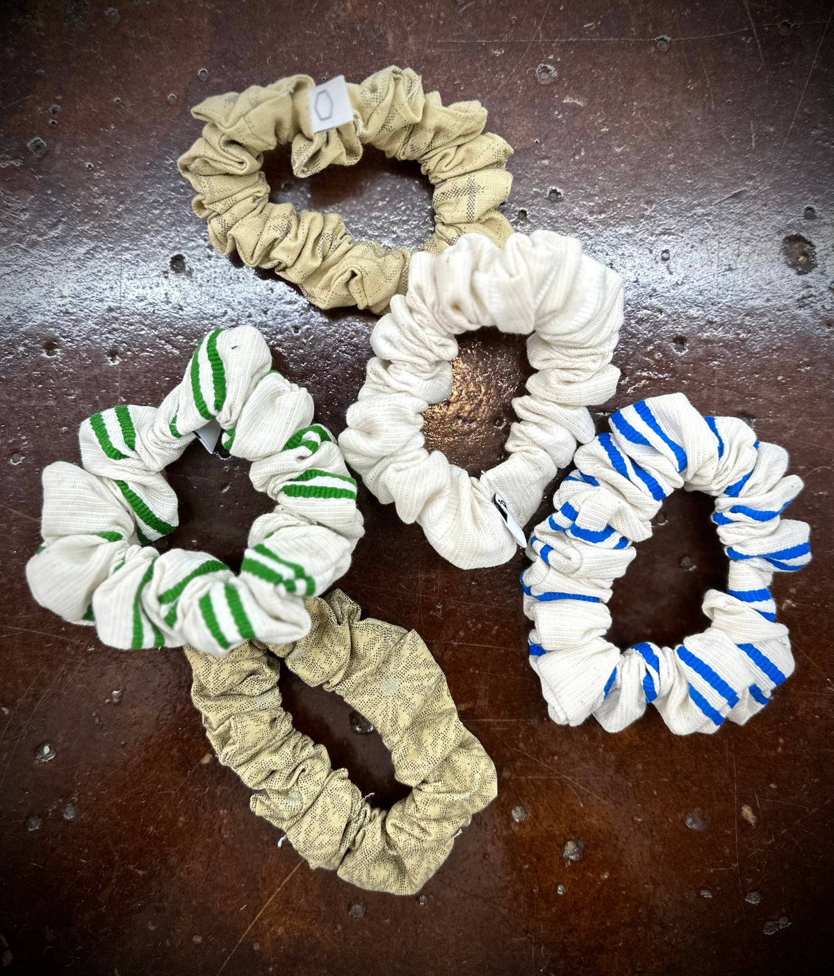 Japanese Cotton Scrunchies - Cut, Sewn, and Finished in NY: GREEN STRIPE