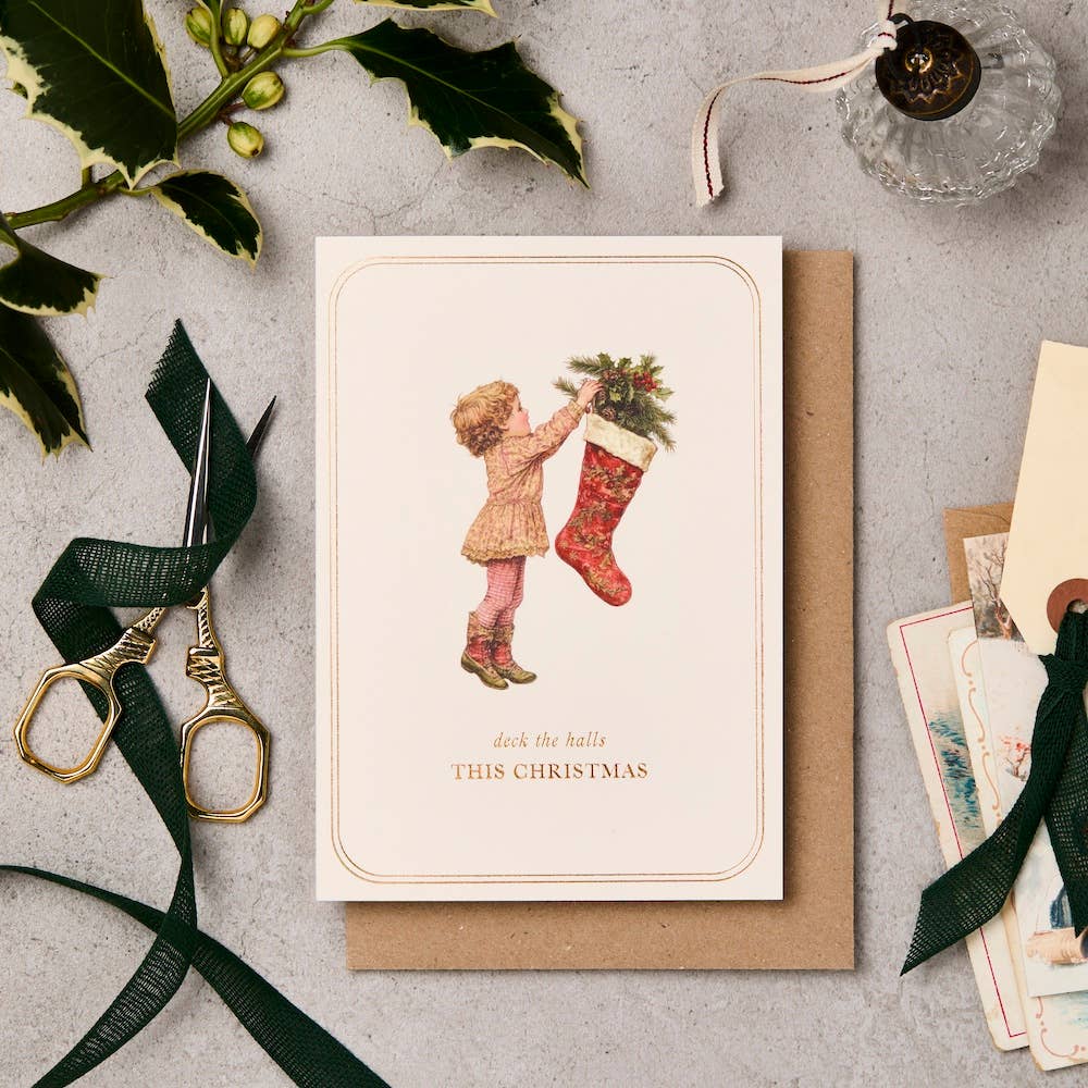 Vintage Stocking Christmas Card by Kate Leamon