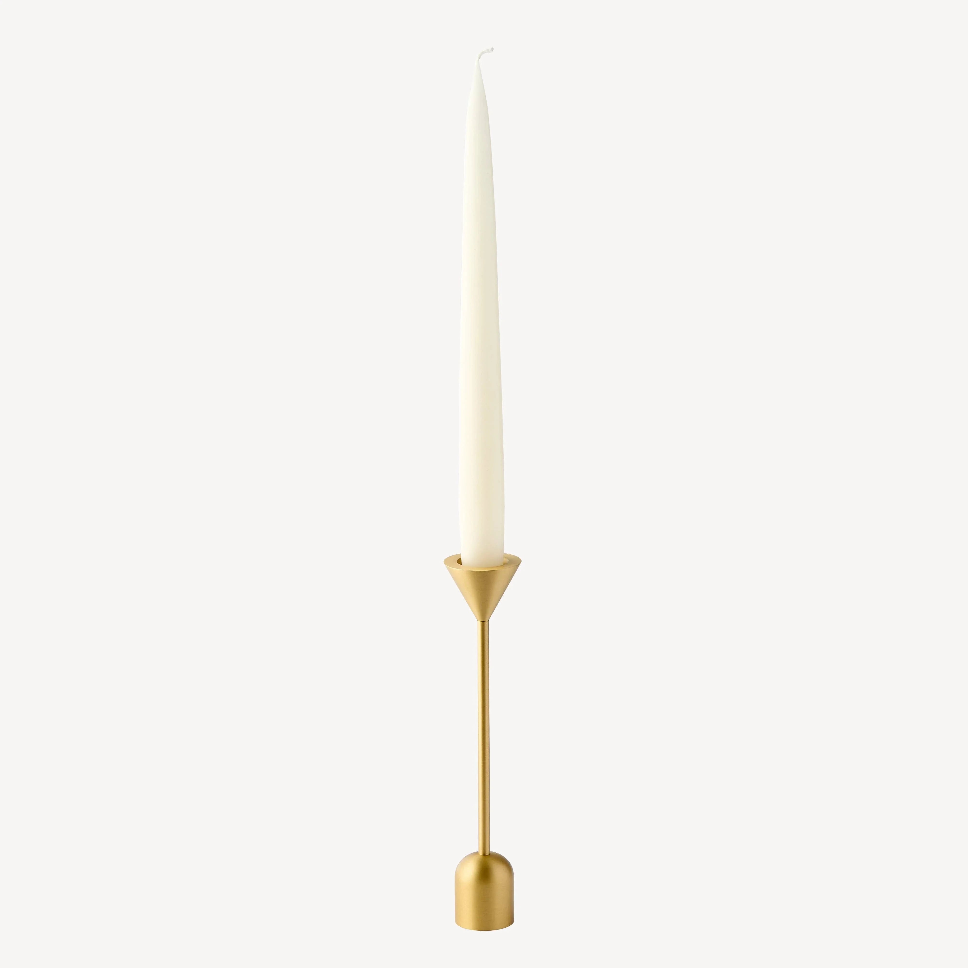 MENU brass candle holder with white taper candle, minimalist gold décor
