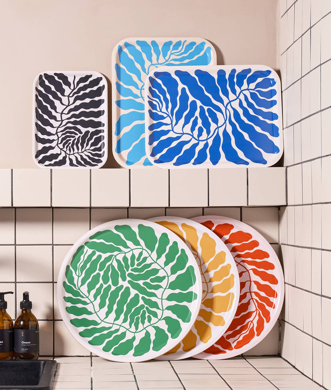 Charcoal Leaves Large Rectangle Birch Serving Tray