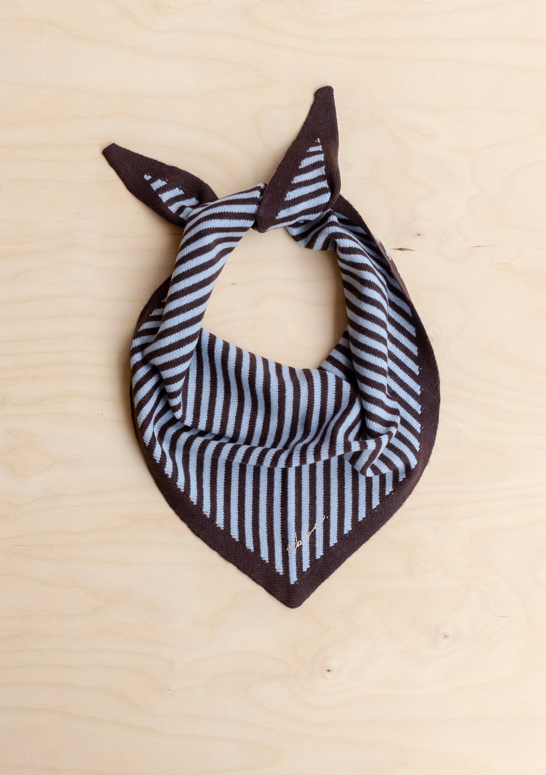 Merino Wool Triangle Scarf in Blue & Brown Stripe - TBCo