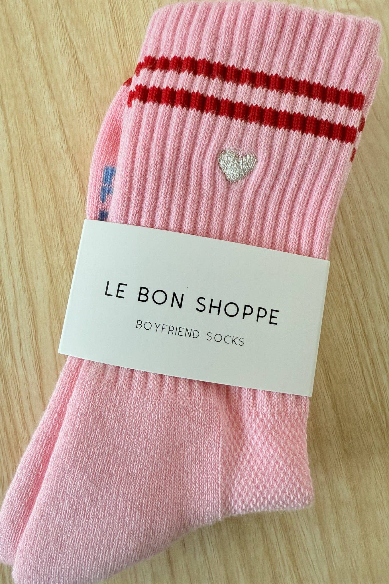 Embroidered Boyfriend Socks Amour Pink + Heart - Le Bon Shoppe - Le Bon Shoppe