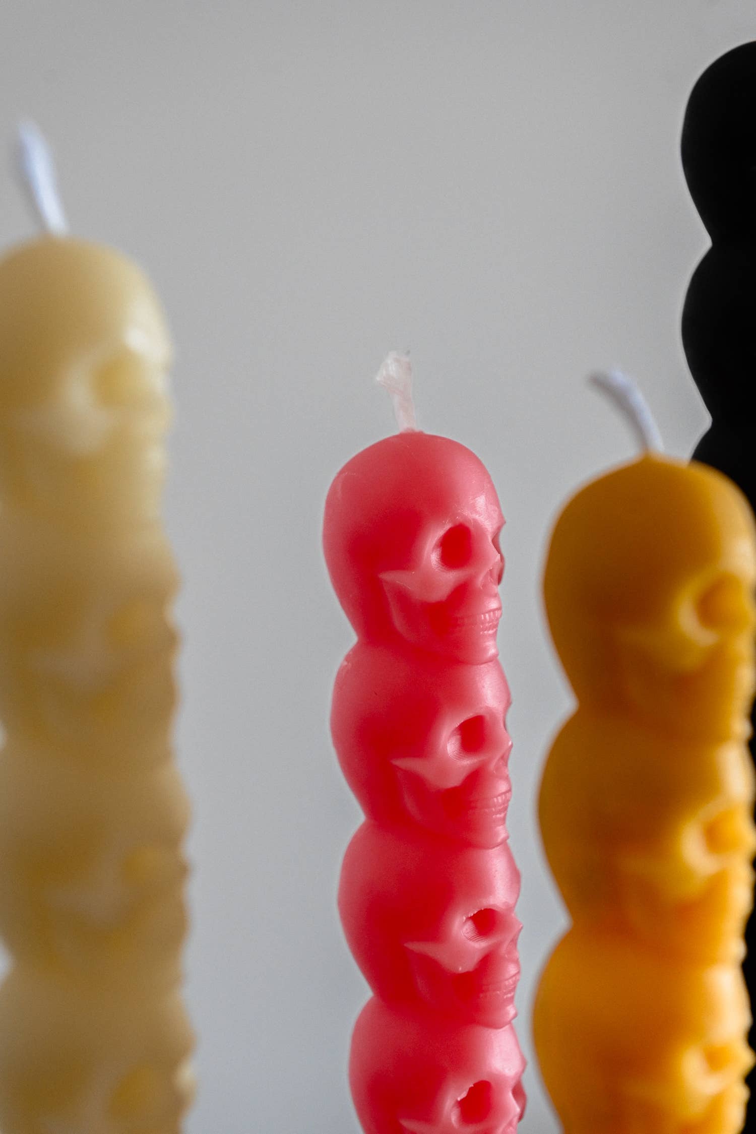 Halloween Skull Taper Candles:Set of 2 - Beeswax Natural Orange