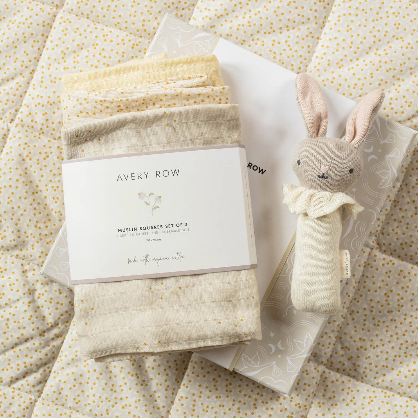 Avery Row Rattle & Care New Baby Gift Set – Chamomile