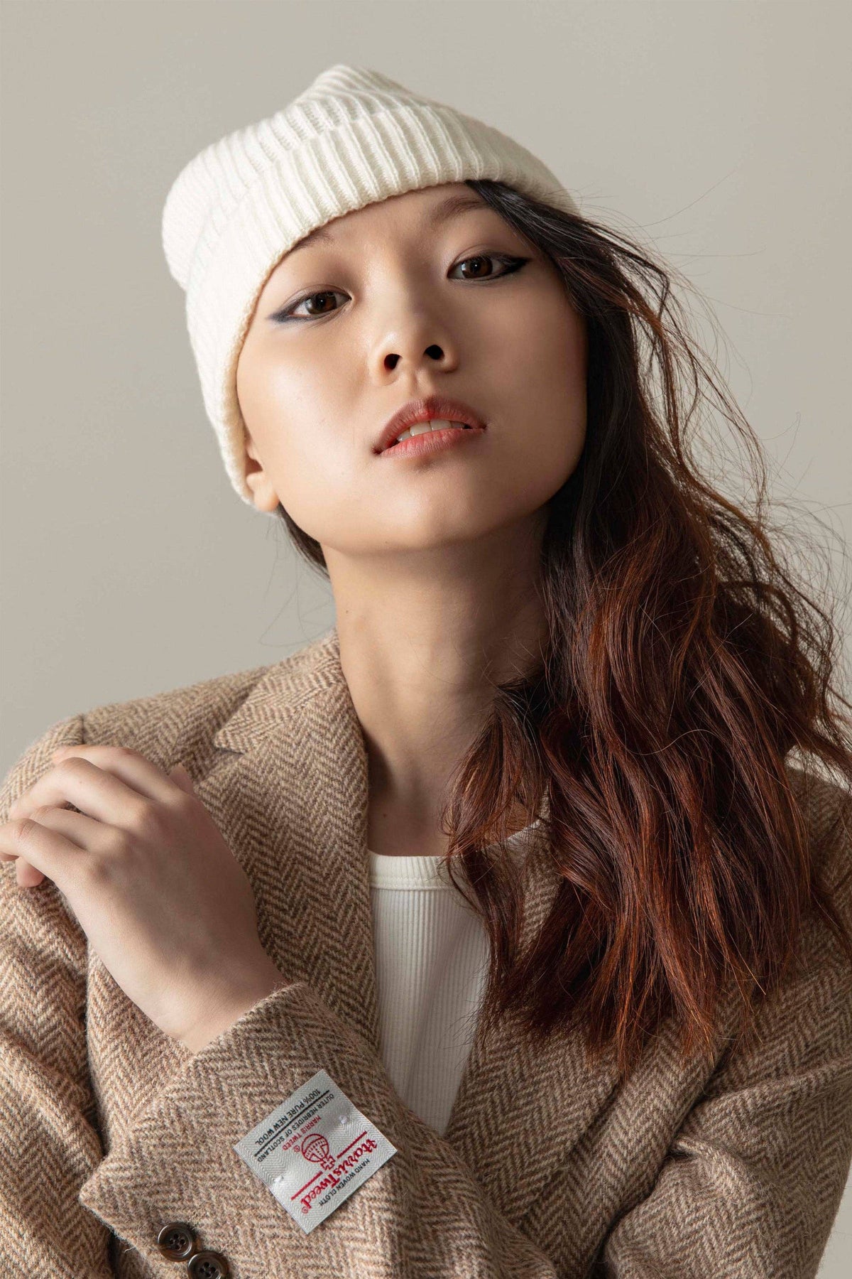Kiltane Cashmere Ribbed Beanie Hat - Soft White