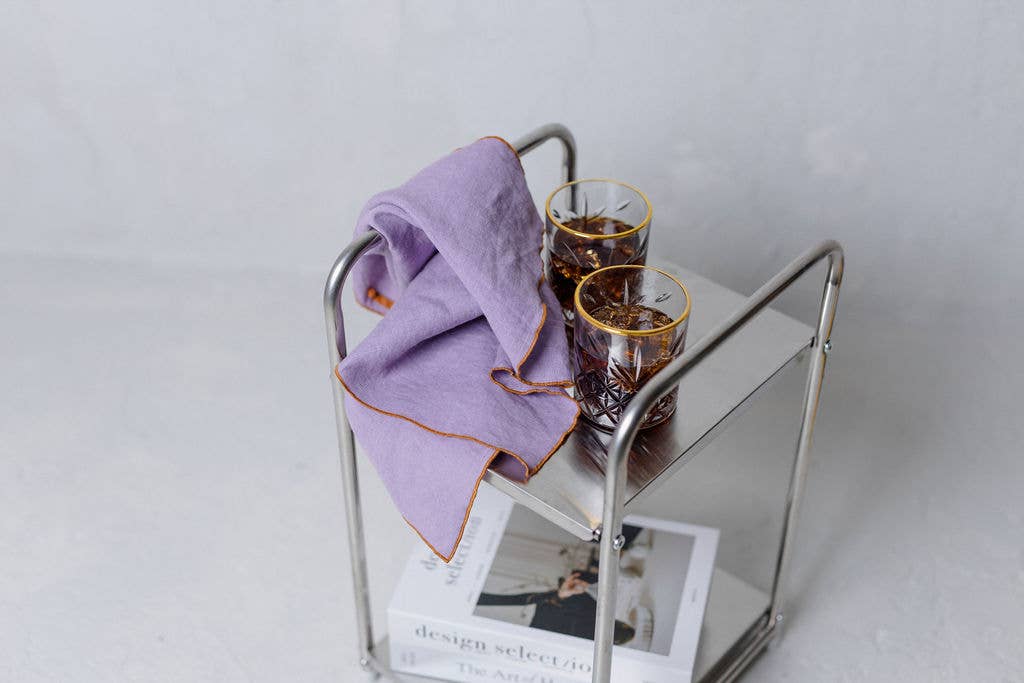 Linen Tea Towel with contrast detail / Lilac by Dodesign