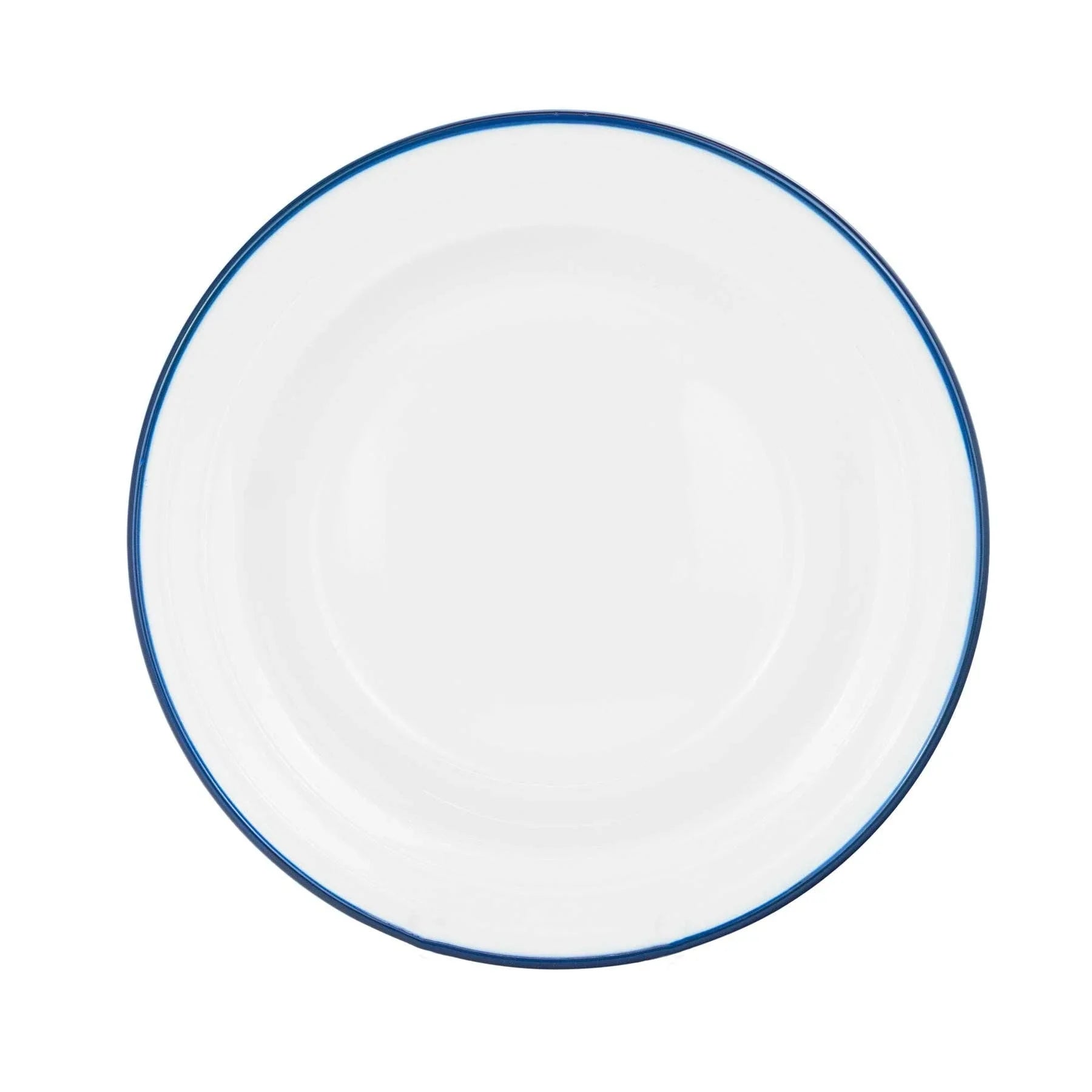 Crow Canyon enamelware white plate with blue rim, premium steel, minimalist design