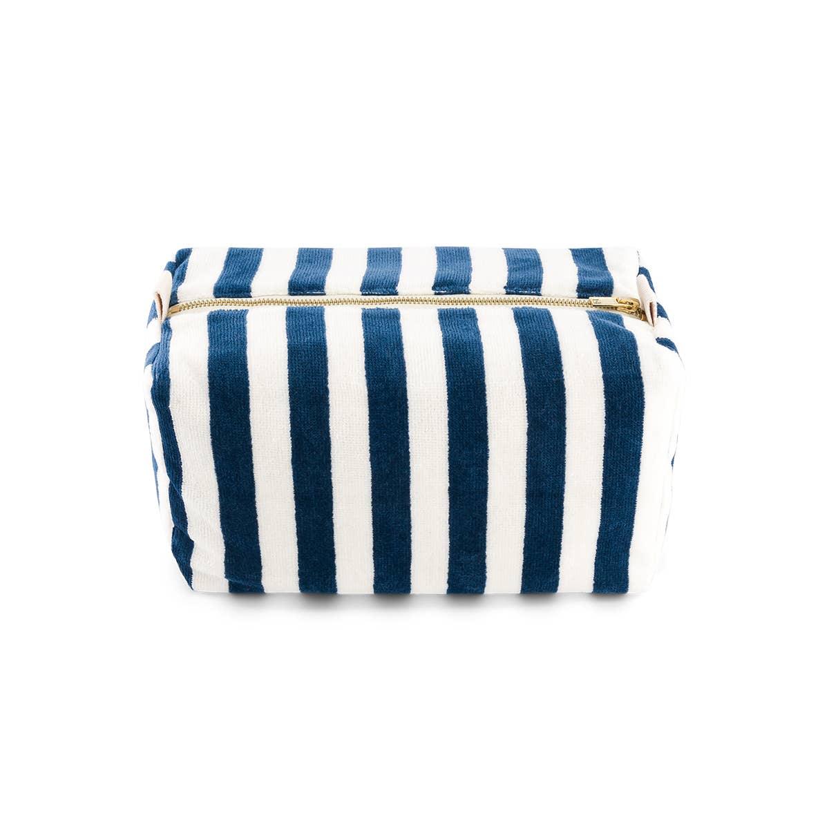 Terry Blue striped canvas toiletry bag by Baggu with gold zipper, premium cotton